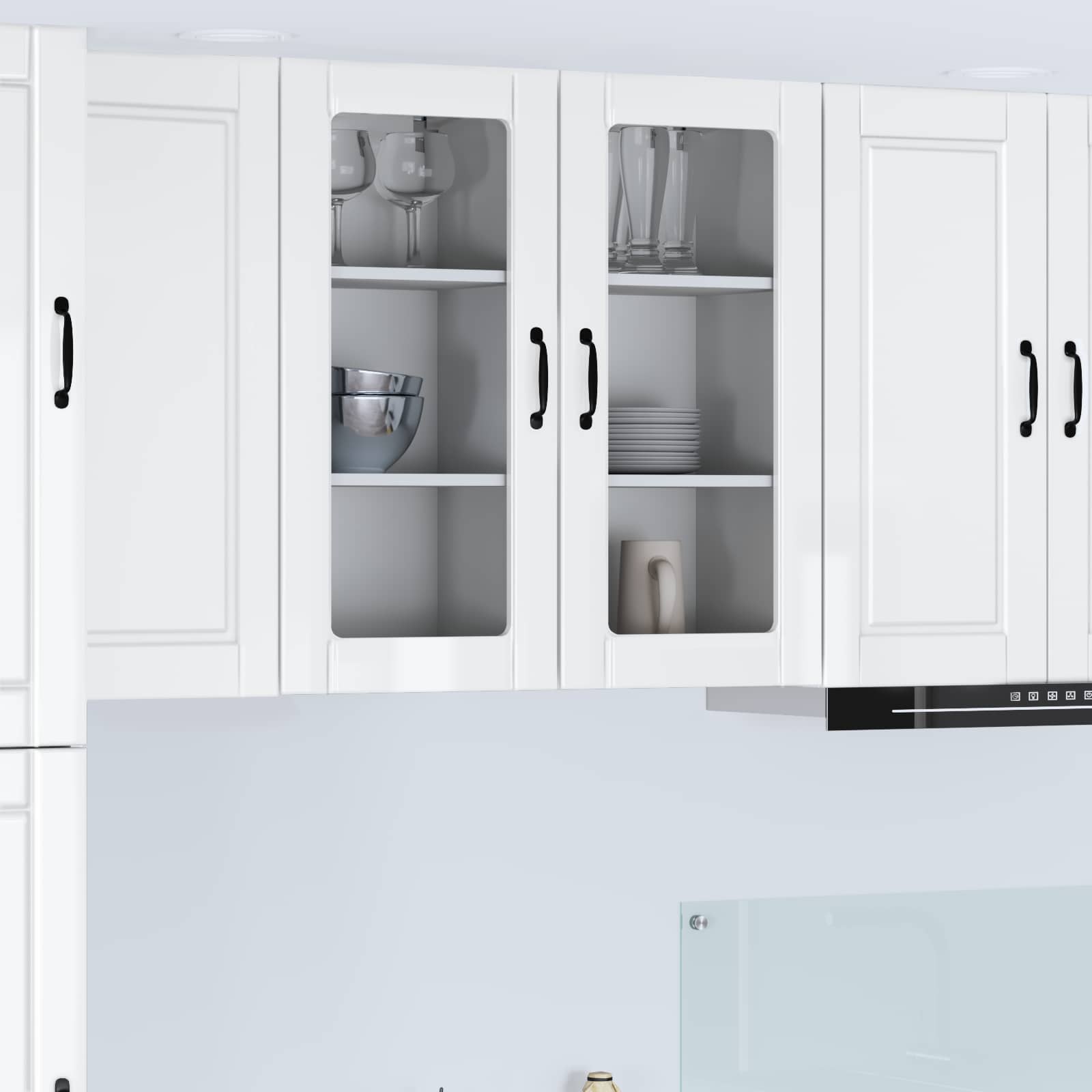 vidaXL Dulap de sticlă pentru perete PORTO 2 pcs Alb lucios