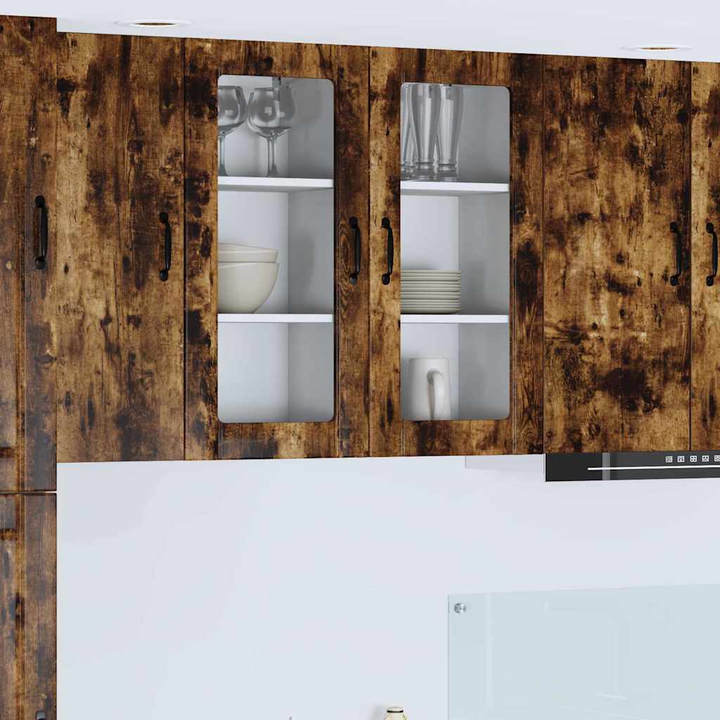 Dulapuri bucătărie - Dulap suspendat de bucătărie cu raft 2 pcs Stejar fumuriu