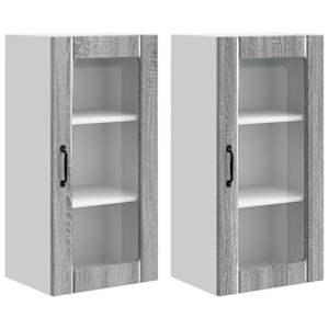 Nástěnná skleněná skříň PORTO 2 pcs Šedá Sonoma 40 x 31 x 80 cm - obrázek 2