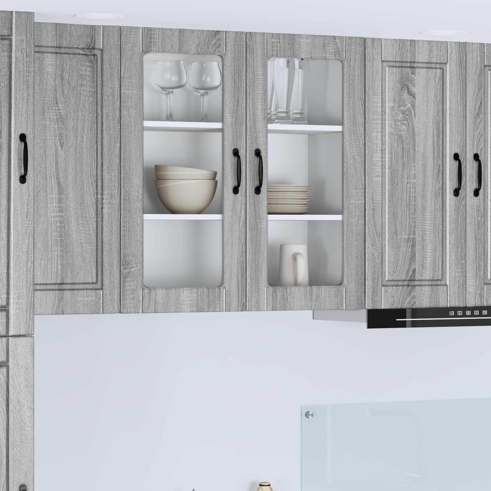 vidaXL Dulap de sticlă pentru perete PORTO Gri Sonoma 80 x 31 x 80 cm