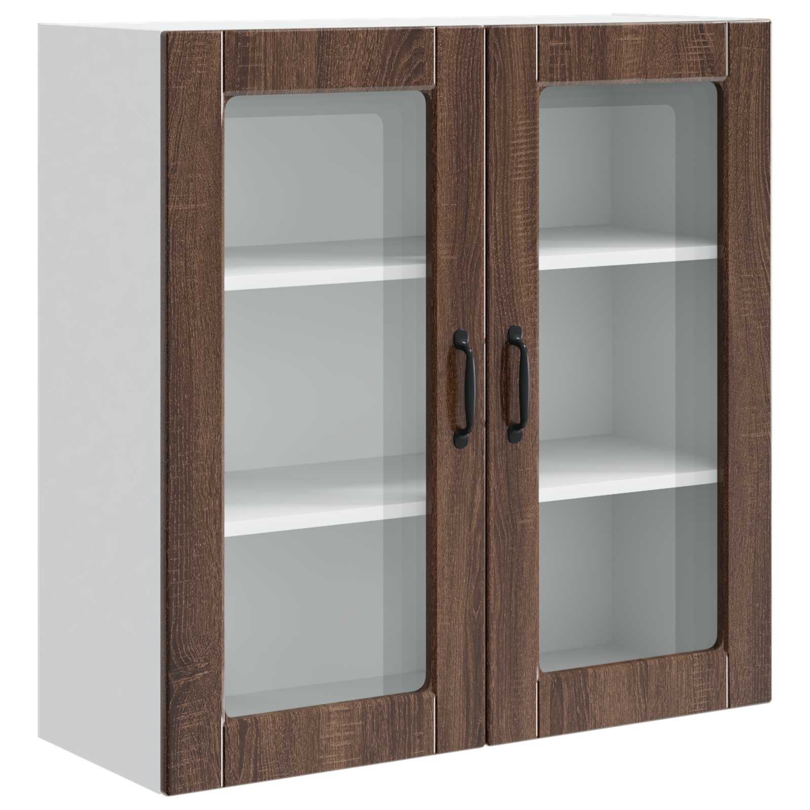 vidaXL Wandglas cabinet PORTO Bruin eiken 80 x 31 x 80 cm Bewerkt hout, foto 3
