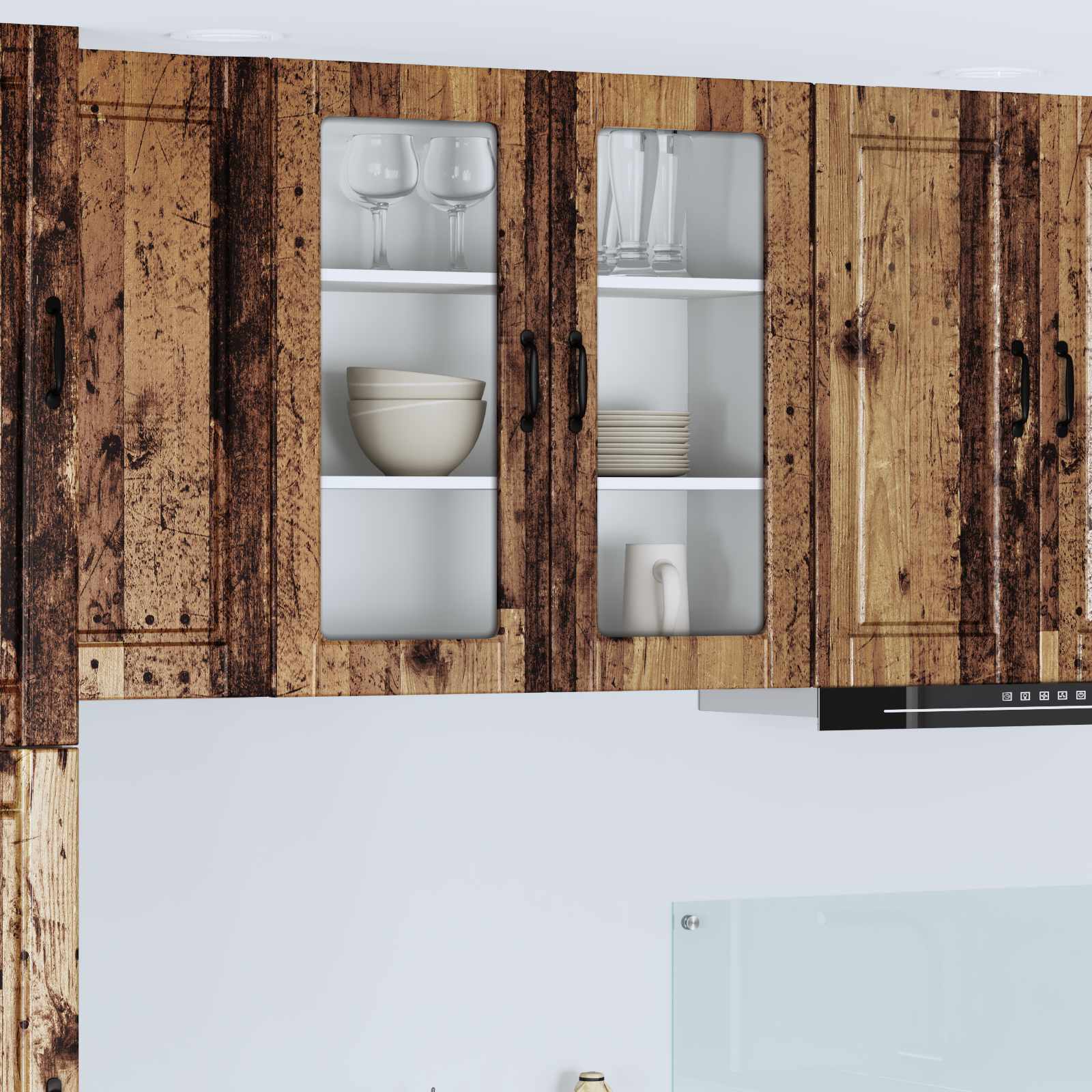 vidaXL Dulap de sticlă pentru perete PORTO Lemn vechi 80 x 31 x 80 cm