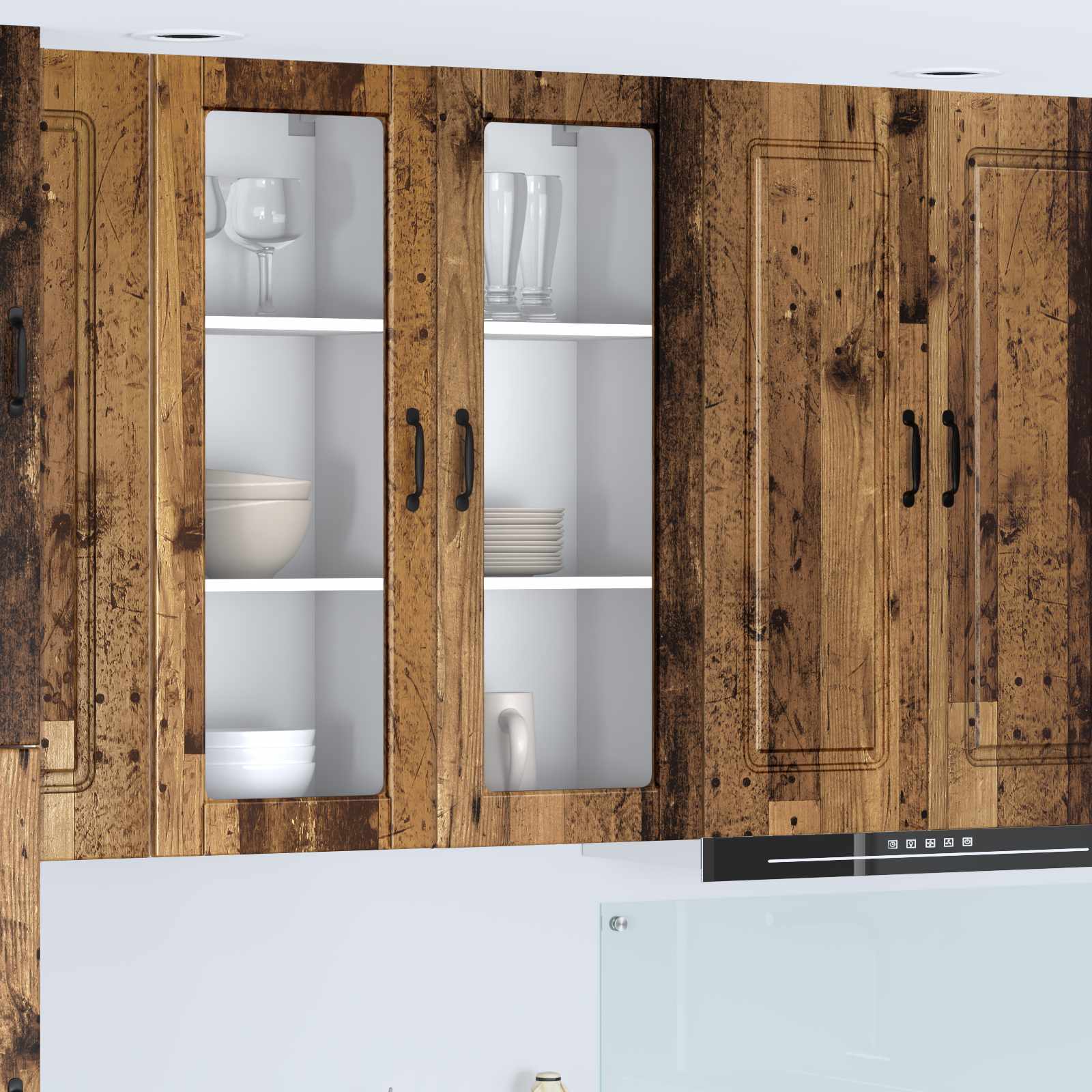 vidaXL Dulap de sticlă pentru perete PORTO Lemn vechi 40 x 31 x 100 cm