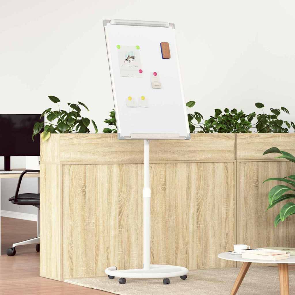 vidaXL Tablă albă magnetică cu roata Alb și gri 62 x 62 x 195 cm EPS