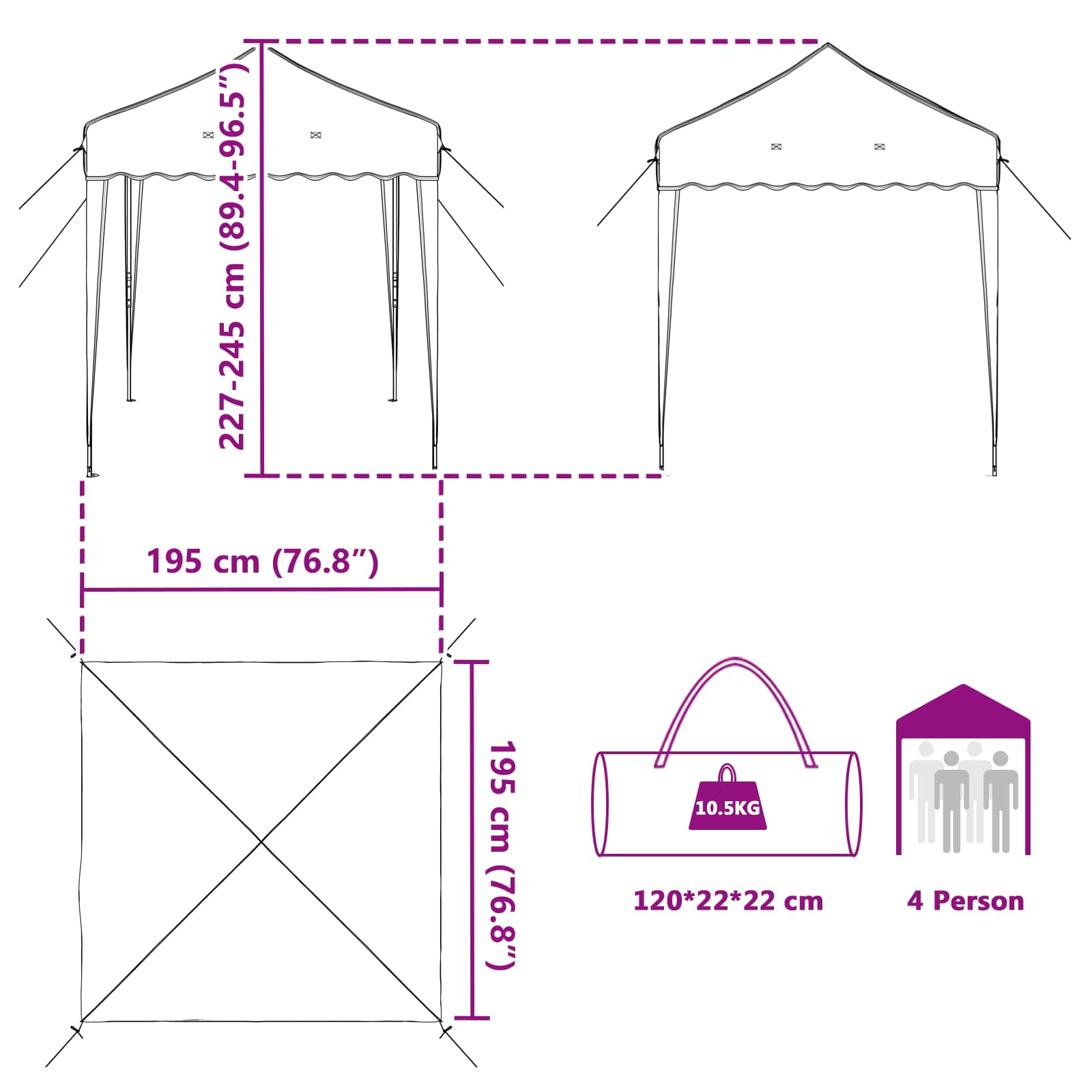 Pop-up Feesttent Taupe 195 x 195 x 245 cm Oxford Stof image 15