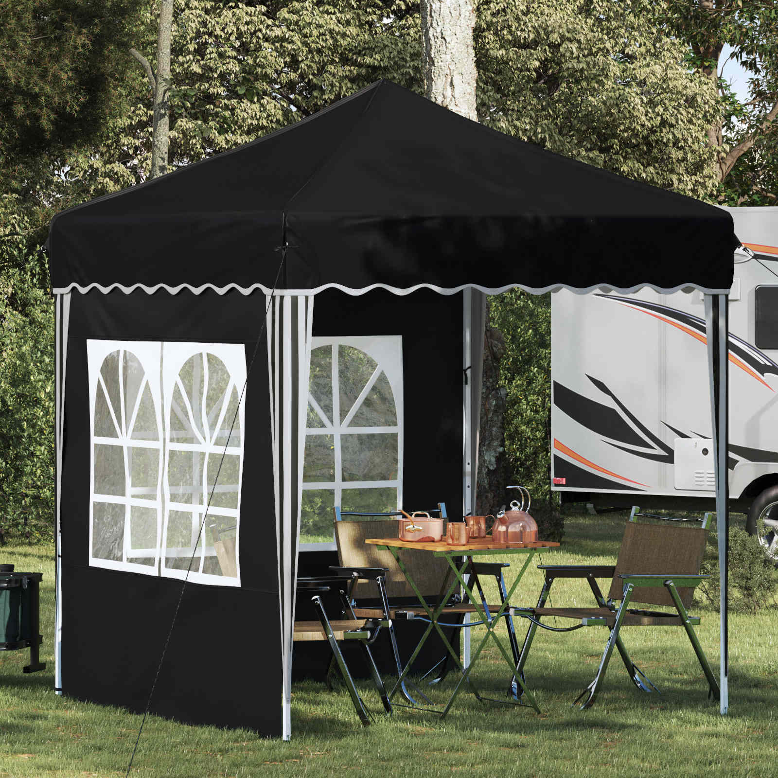 Pop-up Feesttent Antraciet 195 x 195 x 245 cm Oxford Stof image 1