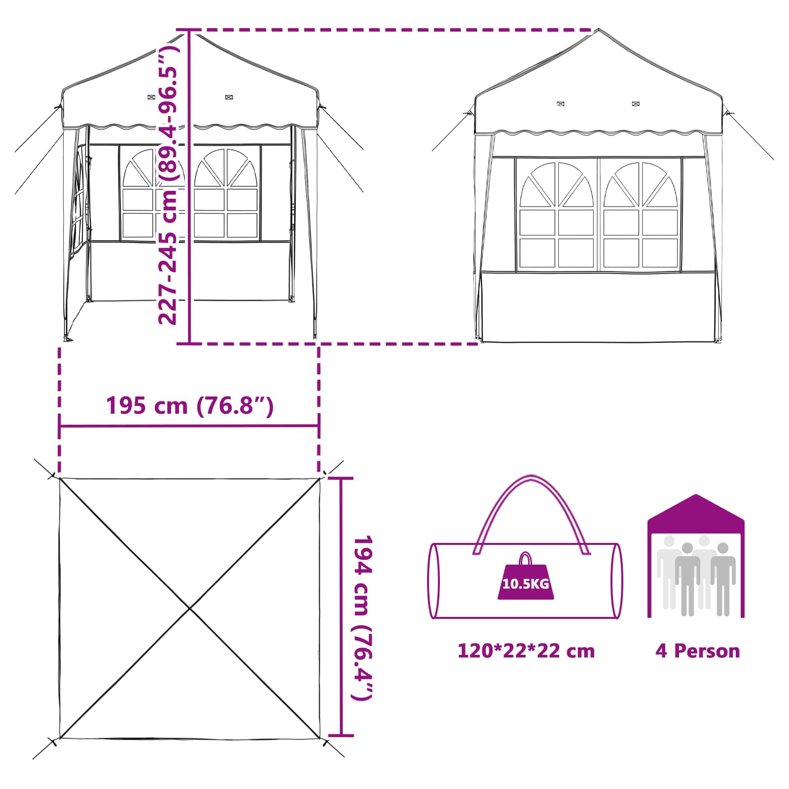 Pop-up Feesttent Beige 195 x 195 x 245 cm Oxford Stof image 17