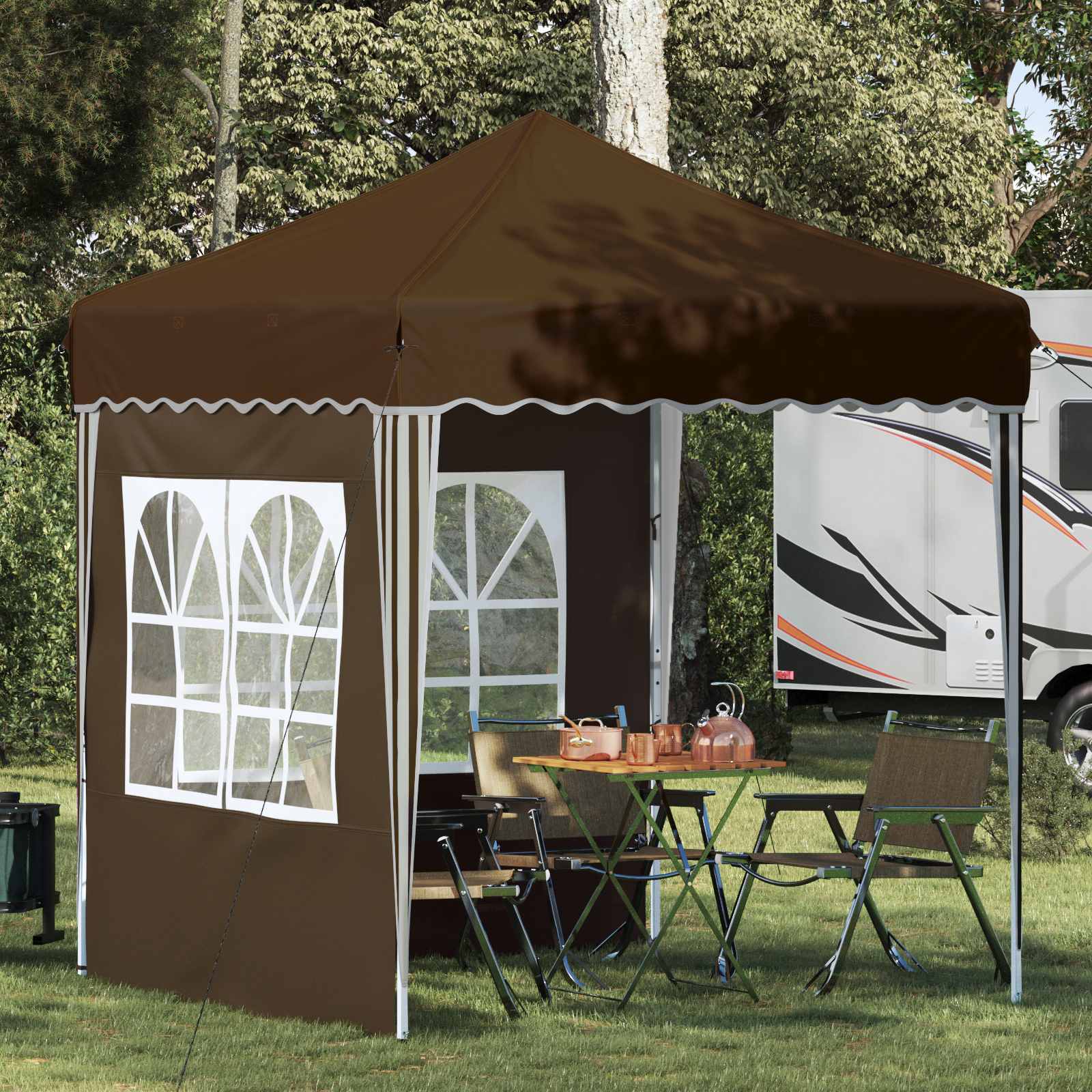 Pop-up Feesttent Taupe 195 x 195 x 245 cm Oxford Stof image 1
