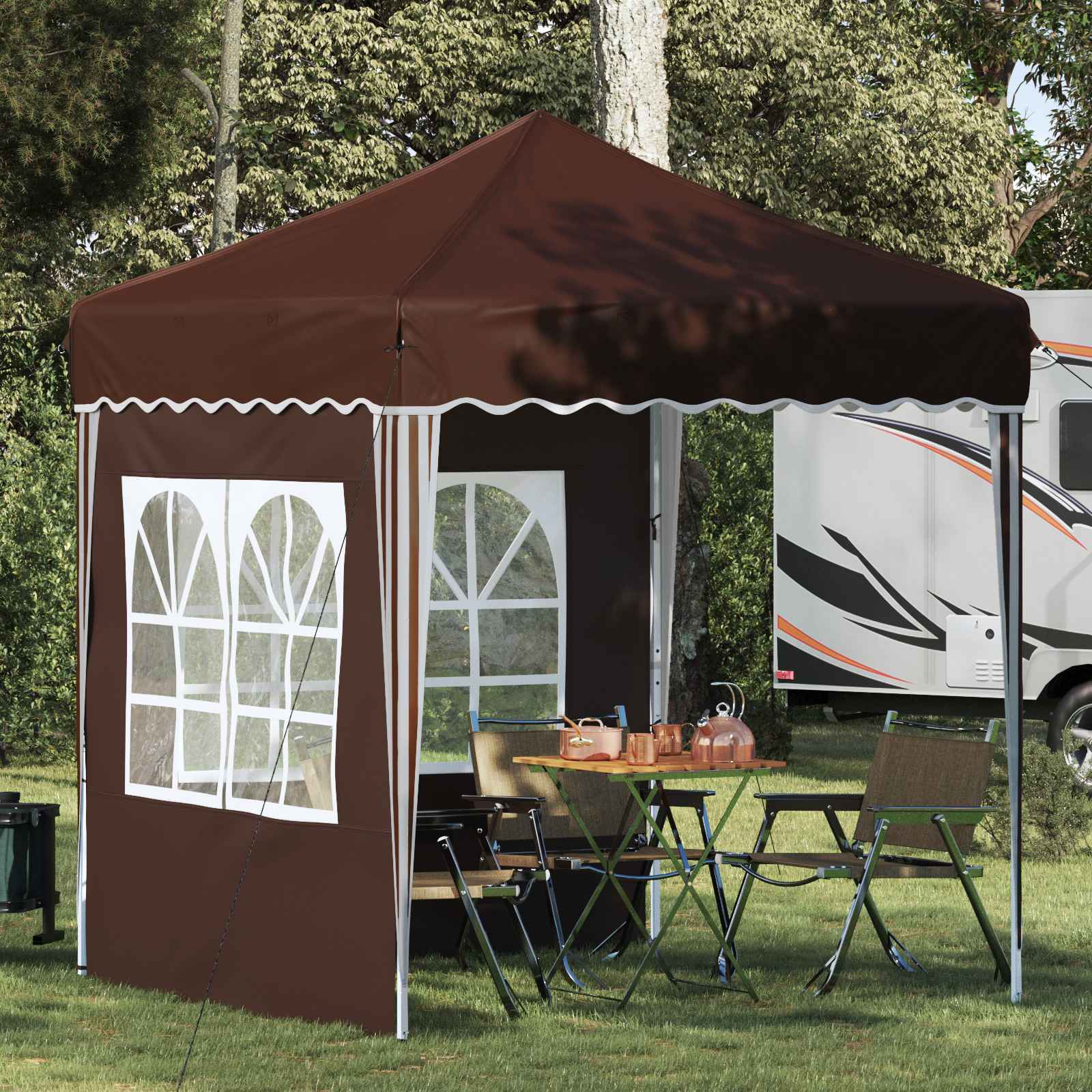 Pop-up Feesttent Bruin 195 x 195 x 245 cm Oxford Stof image 1