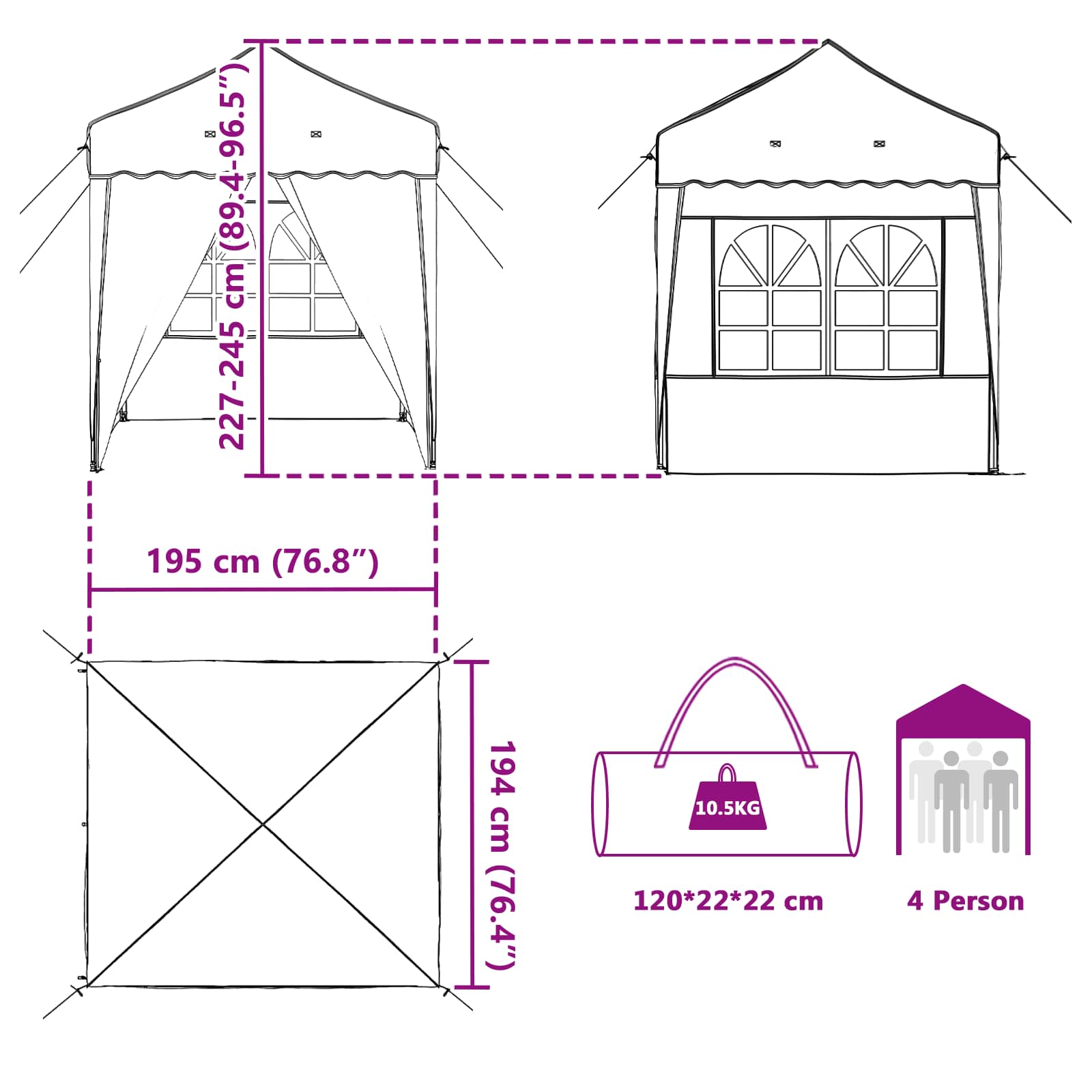 Pop-up Feesttent Taupe 195 x 195 x 245 cm Oxford Stof image 18
