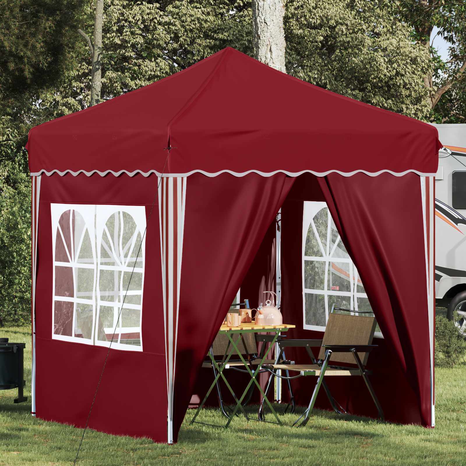 Pop-up Feesttent Bordeauxrood 195 x 195 x 245 cm Oxford Stof image 1