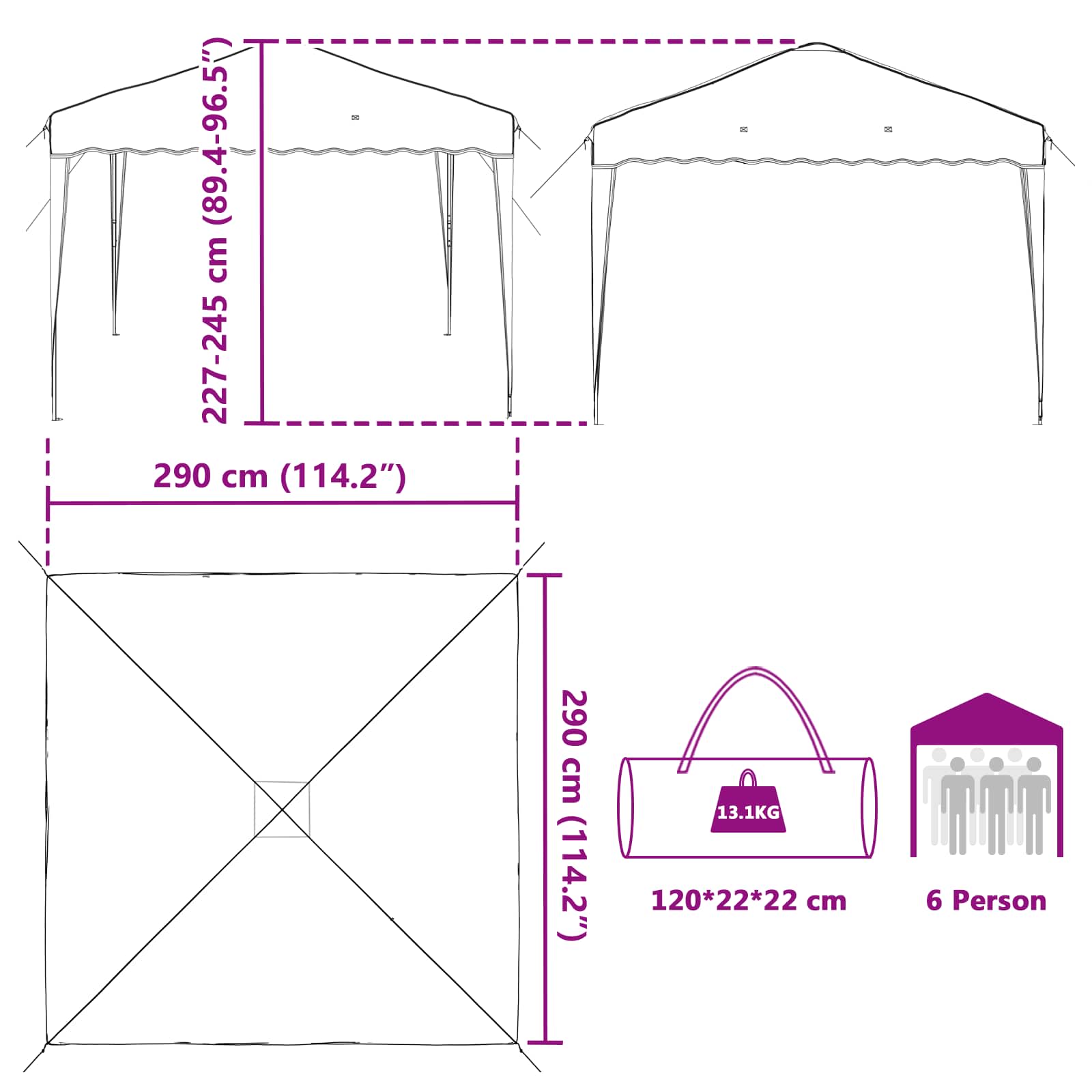 Pop-up Feesttent Bruin 288 x 288 x 245 cm Oxford Stof image 15