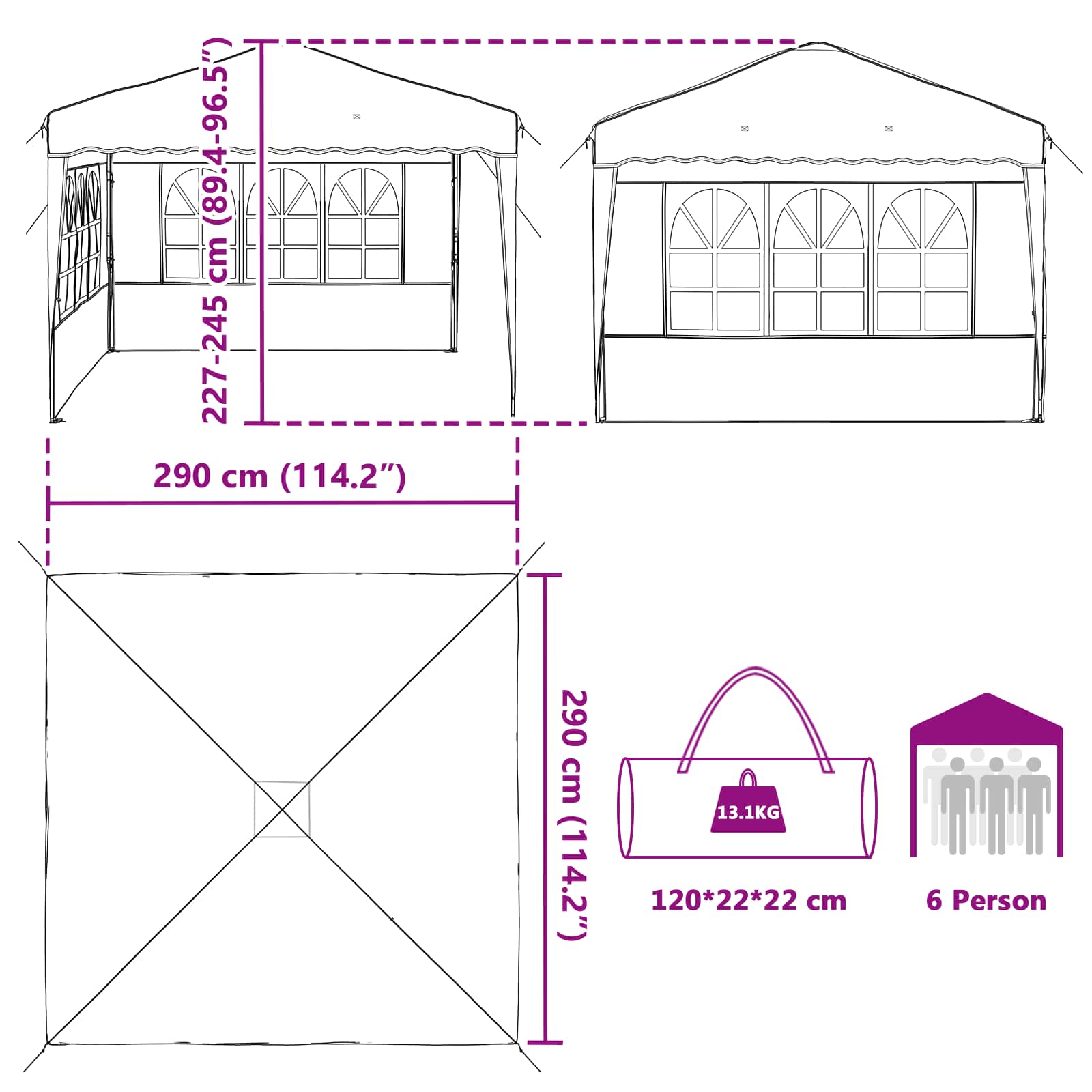 Pop-up Feesttent Beige 288 x 288 x 245 cm Oxford Stof image 17