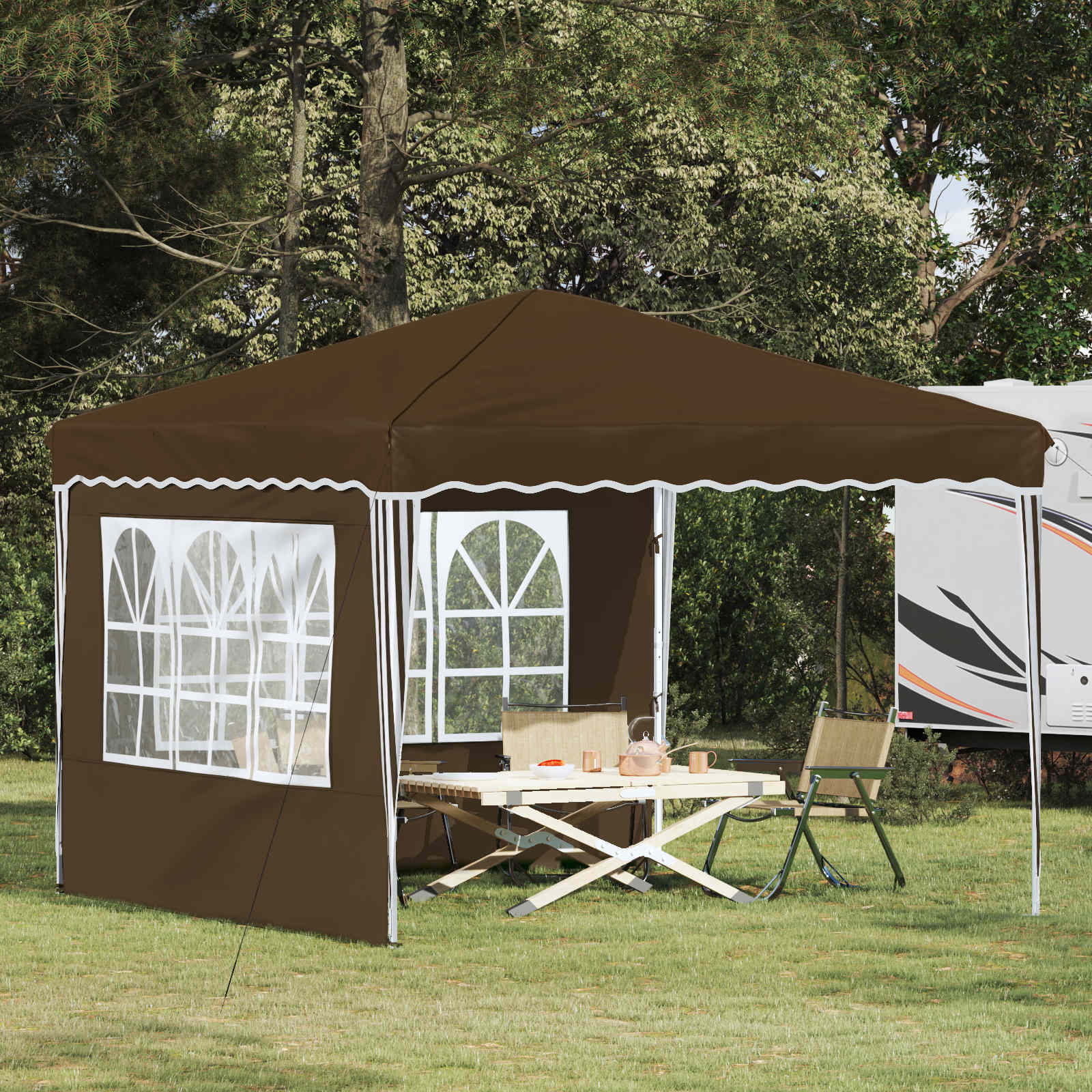 Pop-up Feesttent Taupe 288 x 288 x 245 cm Oxford Stof image 1