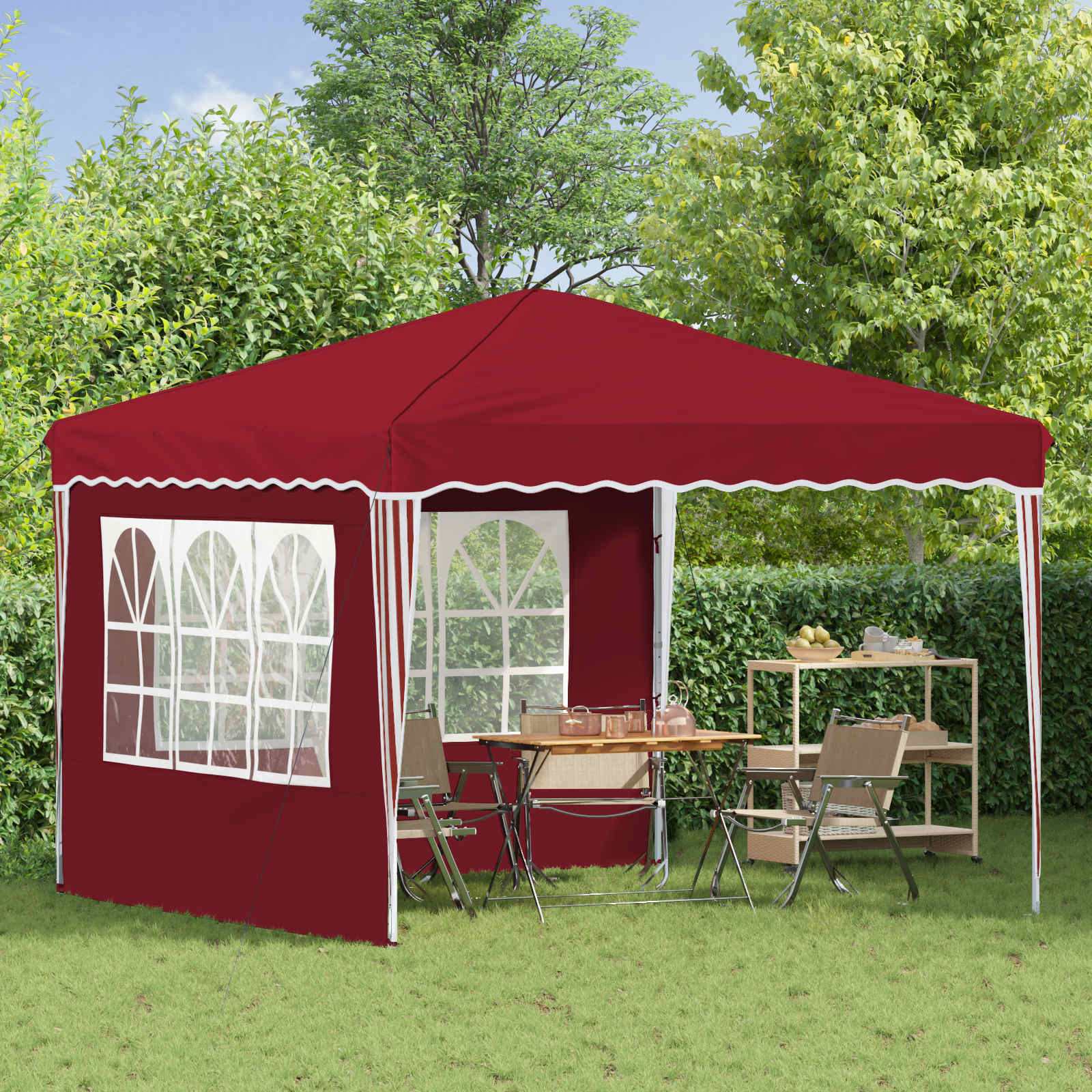 Pop-up Feesttent Bordeauxrood 288 x 288 x 245 cm Oxford Stof image 3