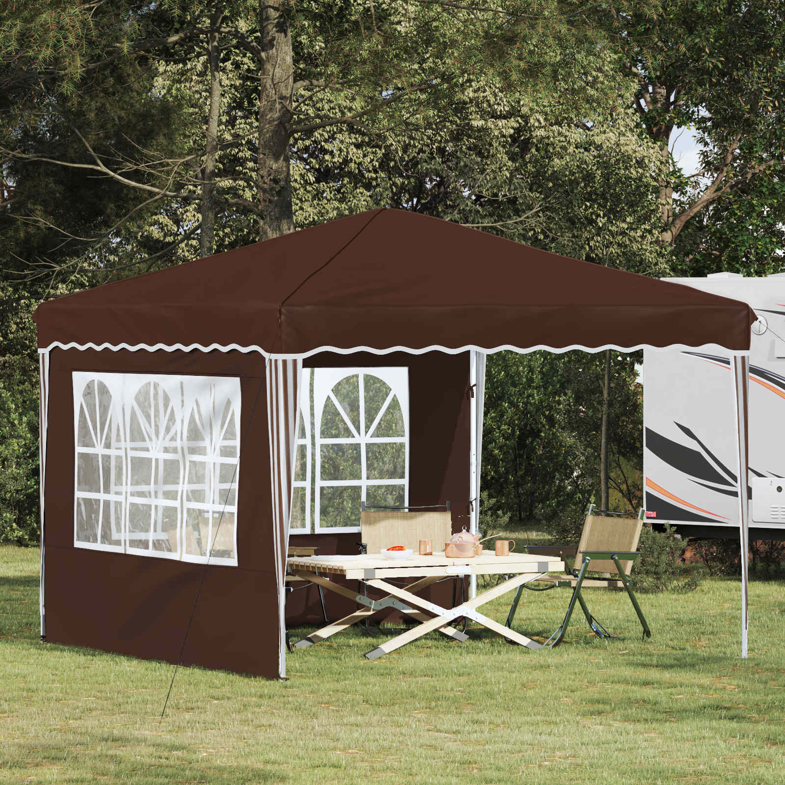Pop-up Feesttent Bruin 288 x 288 x 245 cm Oxford Stof image 1