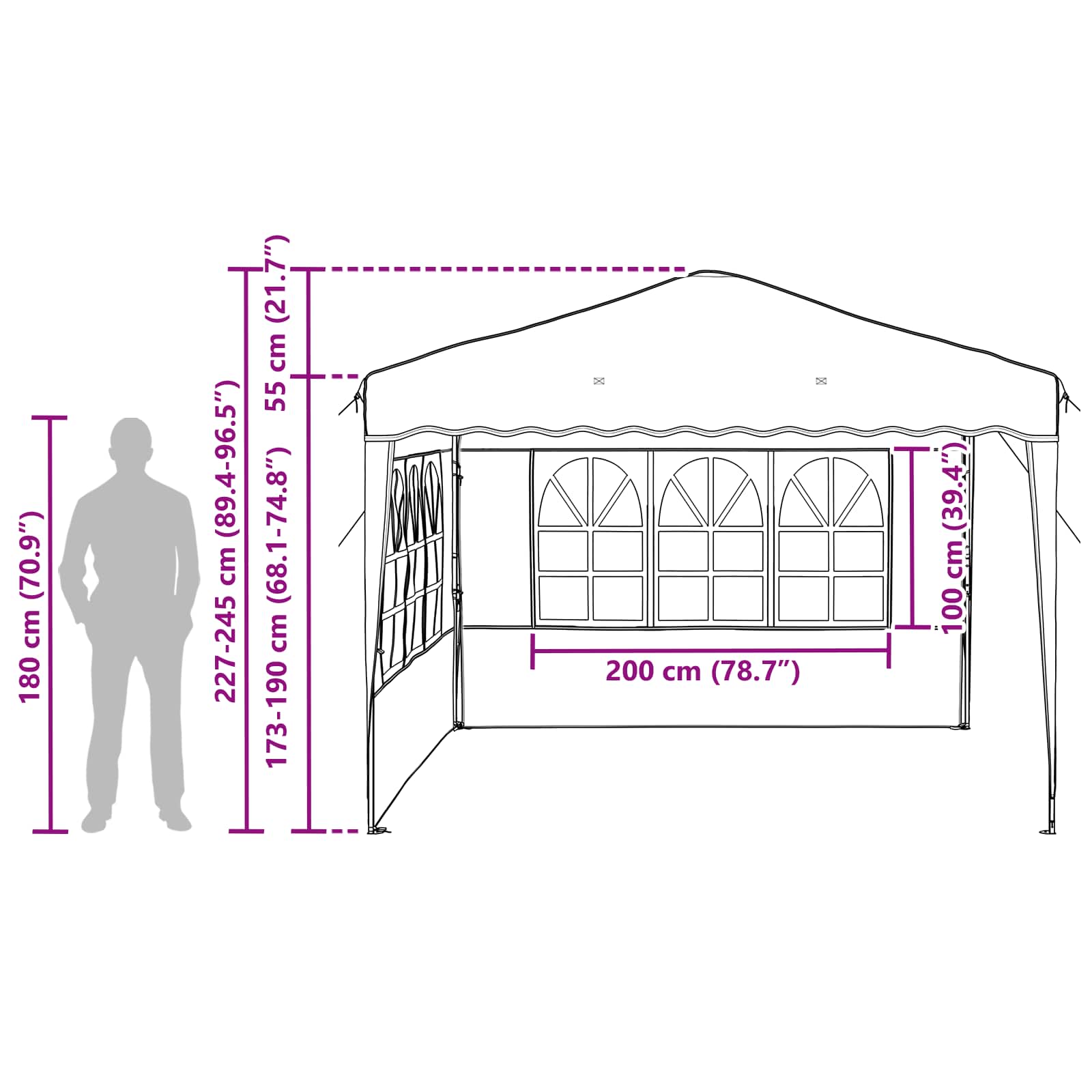 Pop-up Feesttent Zwart 288 x 288 x 245 cm Oxford Stof image 18
