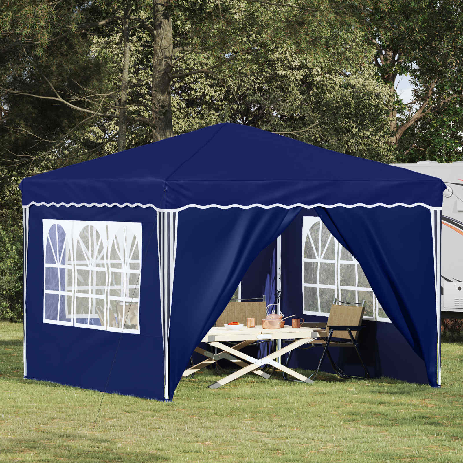 Pop-up Feesttent Blauw 288 x 288 x 245 cm Oxford Stof image 1
