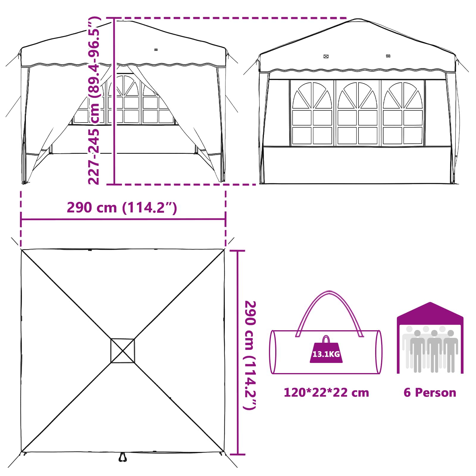 Pop-up Feesttent Bordeauxrood 288 x 288 x 245 cm Oxford Stof image 18