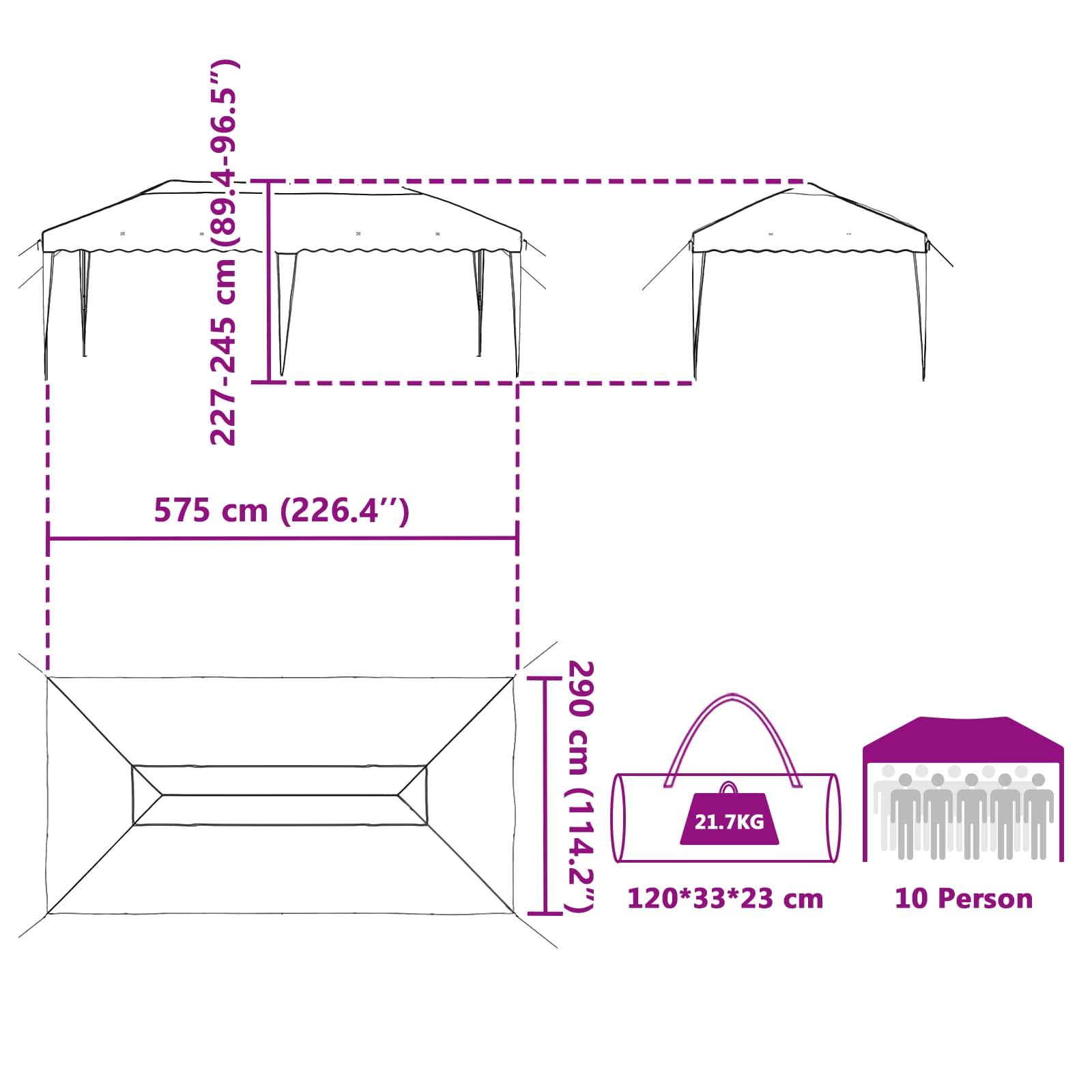 Pop-up Feesttent 575 x 290 x 245 cm Zwart image 15