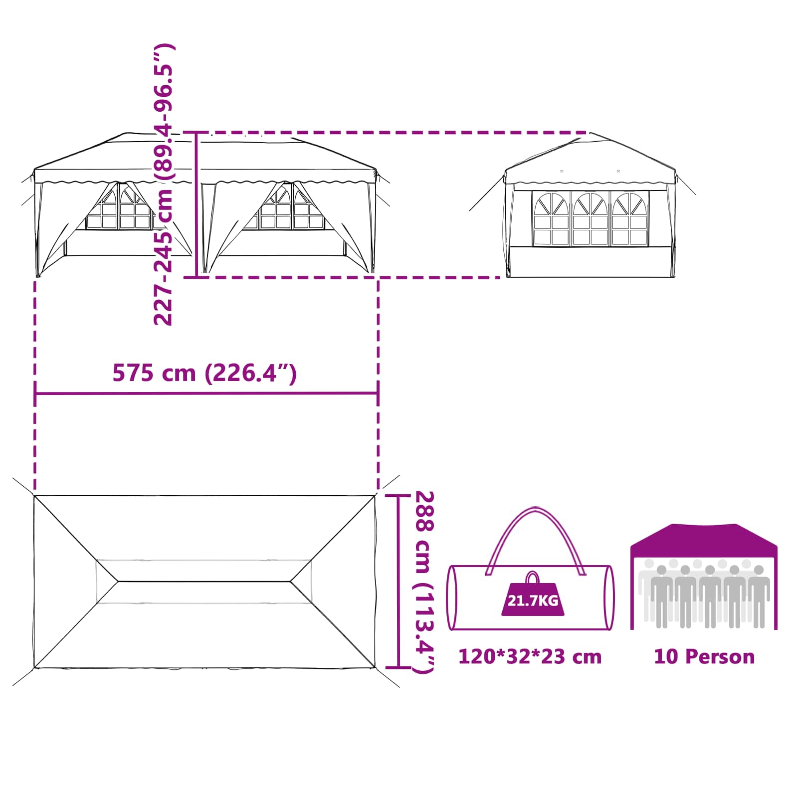 Pop-up Feesttent 575 x 288 x 245 cm Bordeauxrood image 17