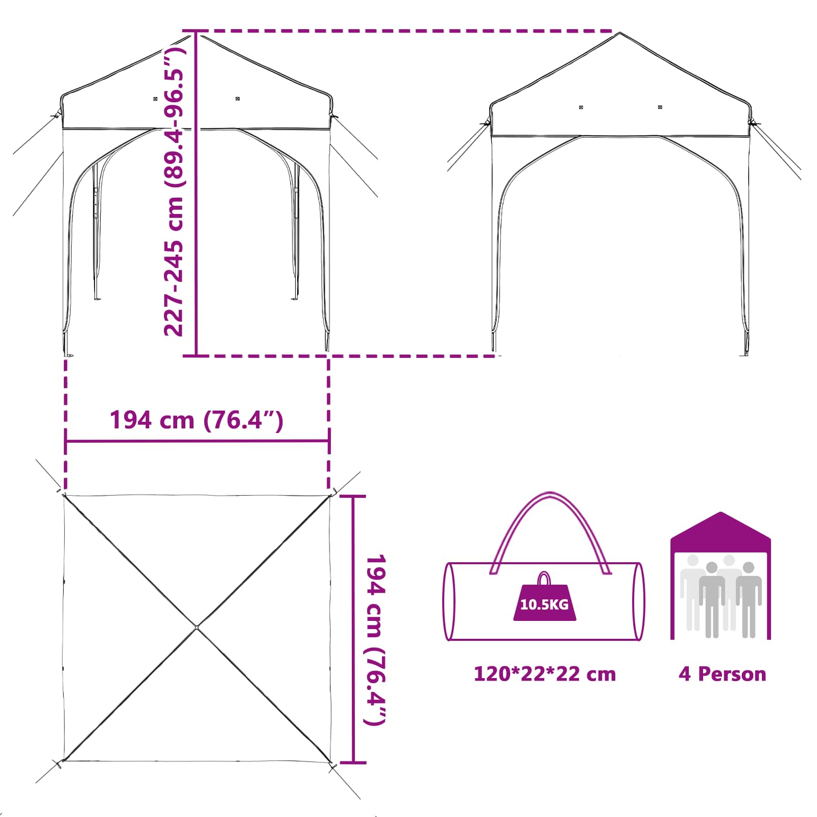Pop-up Feesttent 194 x 194 x 245 cm Bordeauxrood image 15