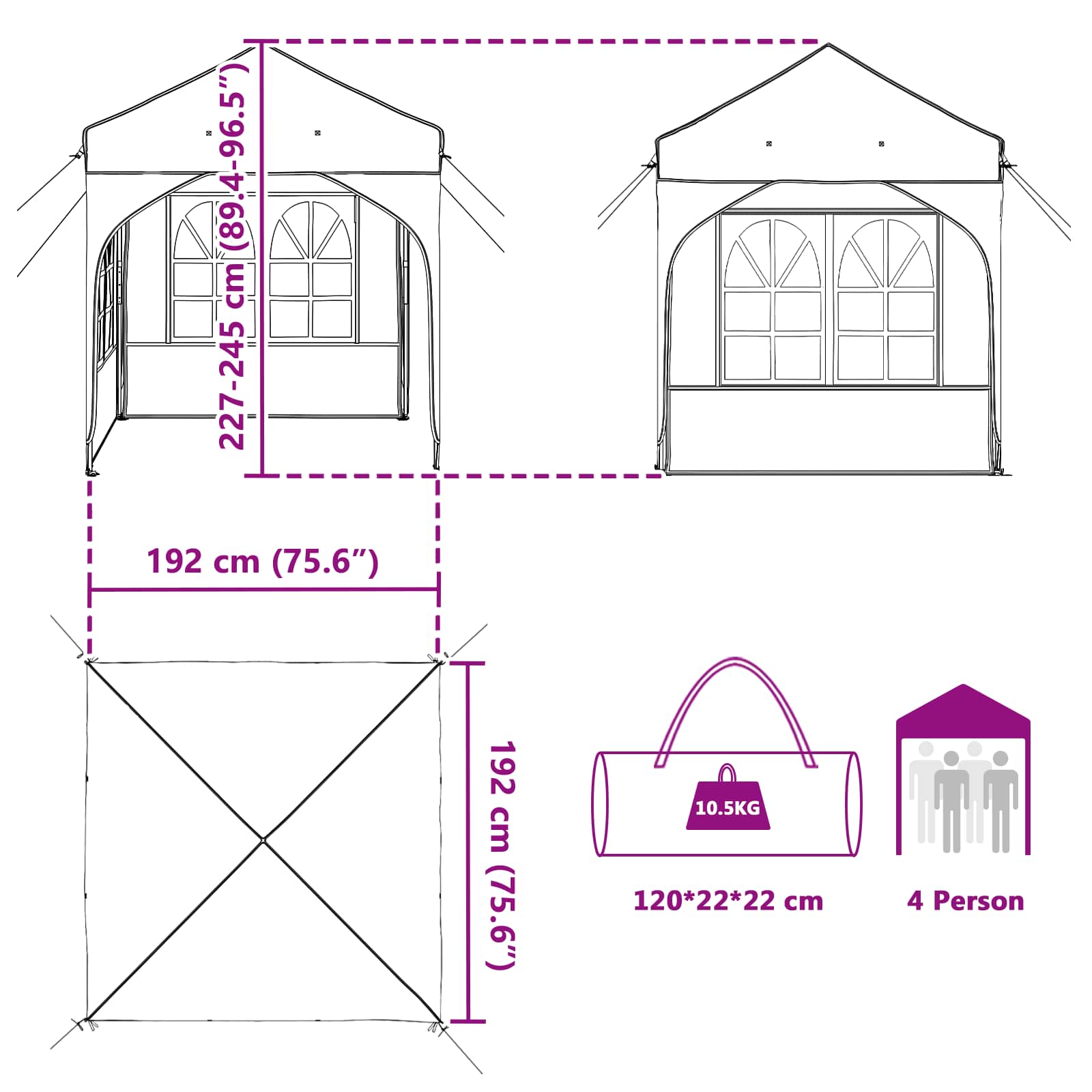 Pop-up Feesttent 192 x 192 x 245 cm Crèmekleurig image 17