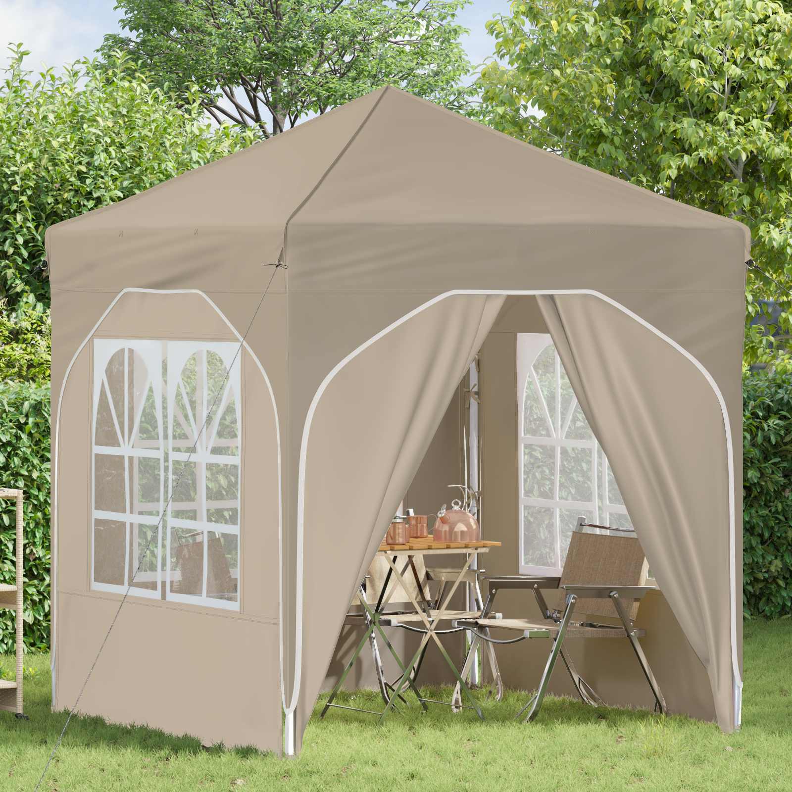 Pop-up Feesttent 192 x 192 x 245 cm Crèmekleurig image 3