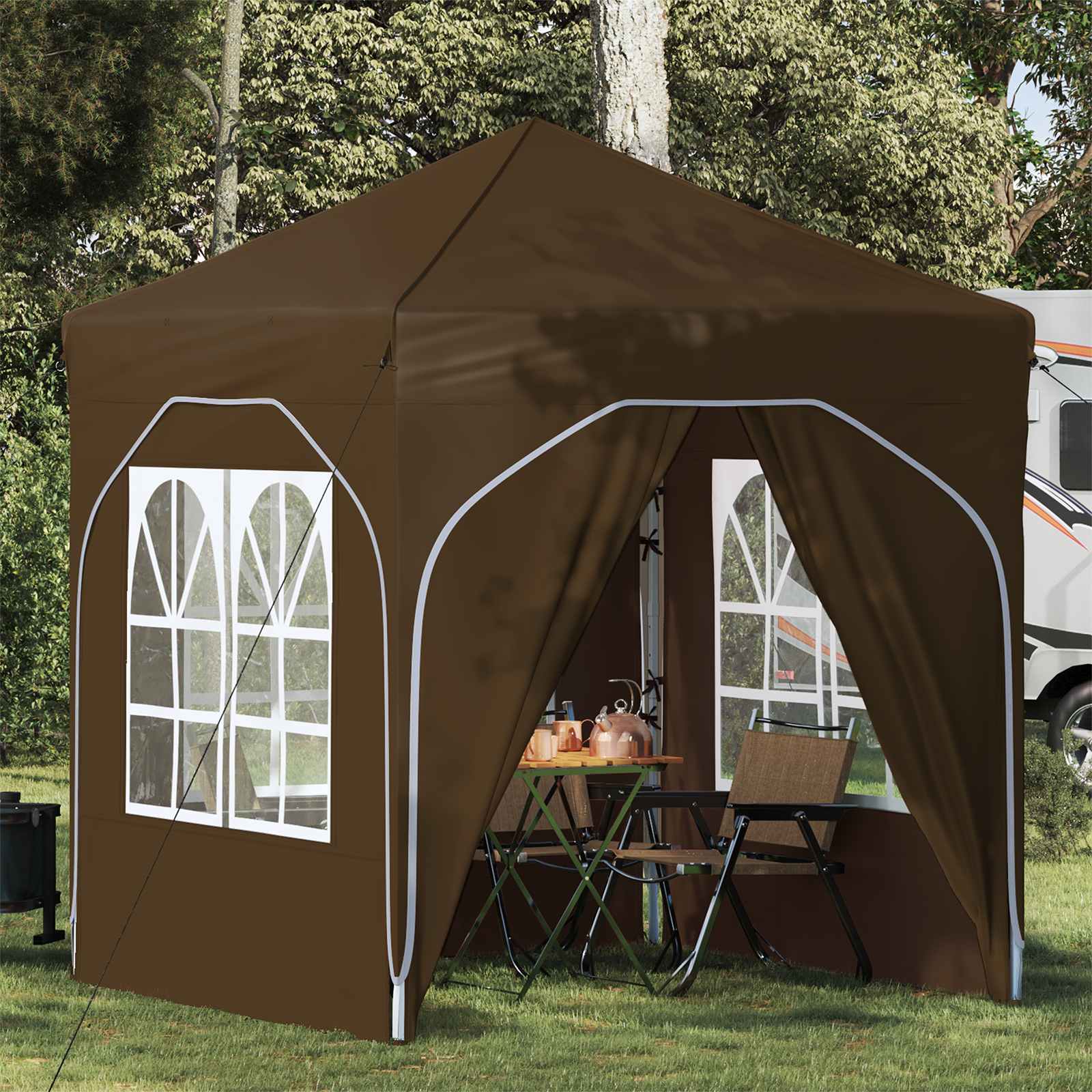 Pop-up Feesttent 192 x 192 x 245 cm Taupe image 1