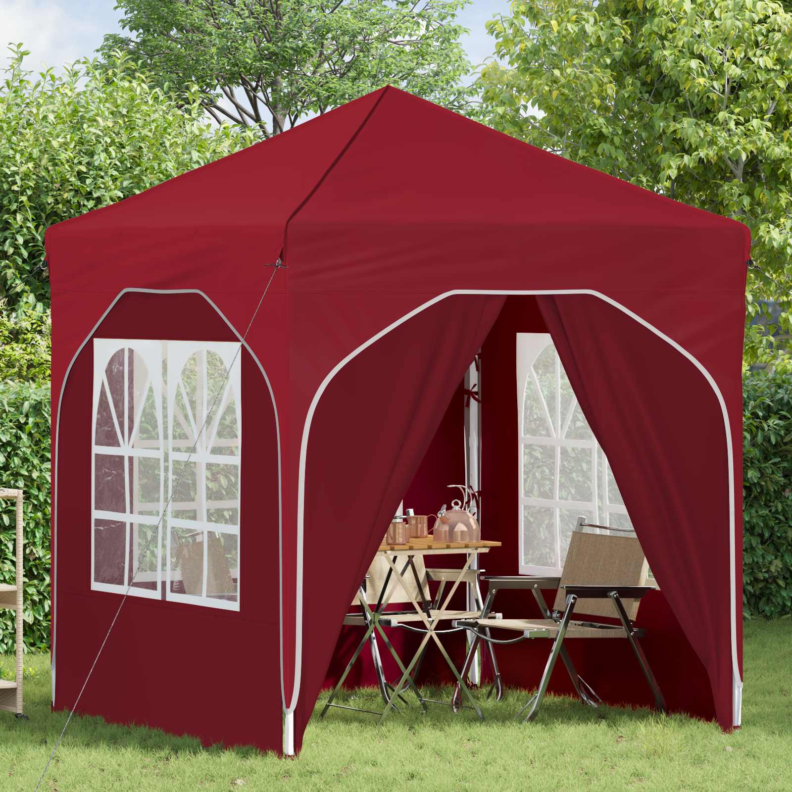 Pop-up Feesttent 192 x 192 x 245 cm Bordeauxrood image 3