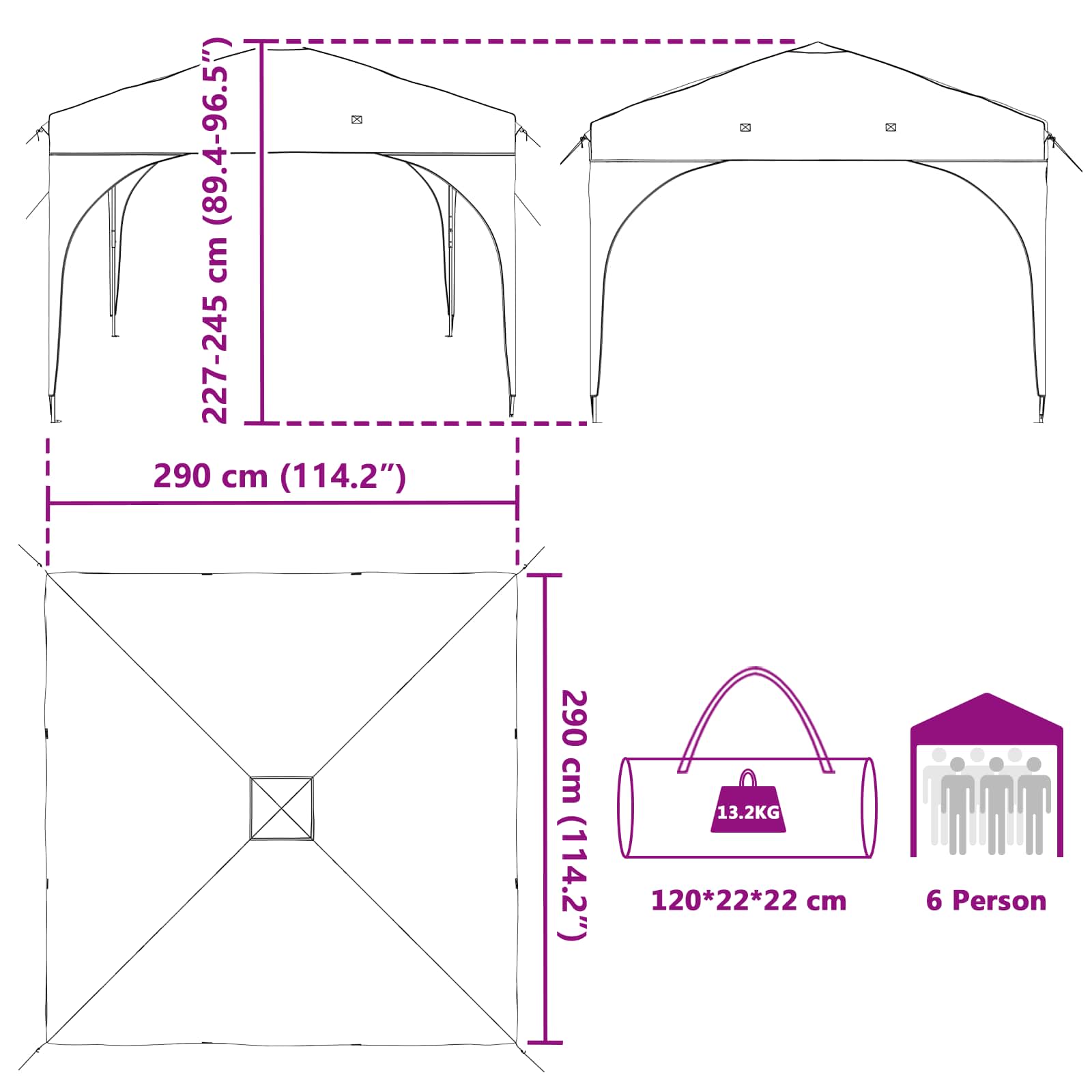 Pop-up Feesttent 290 x 290 x 245 cm Zwart image 15