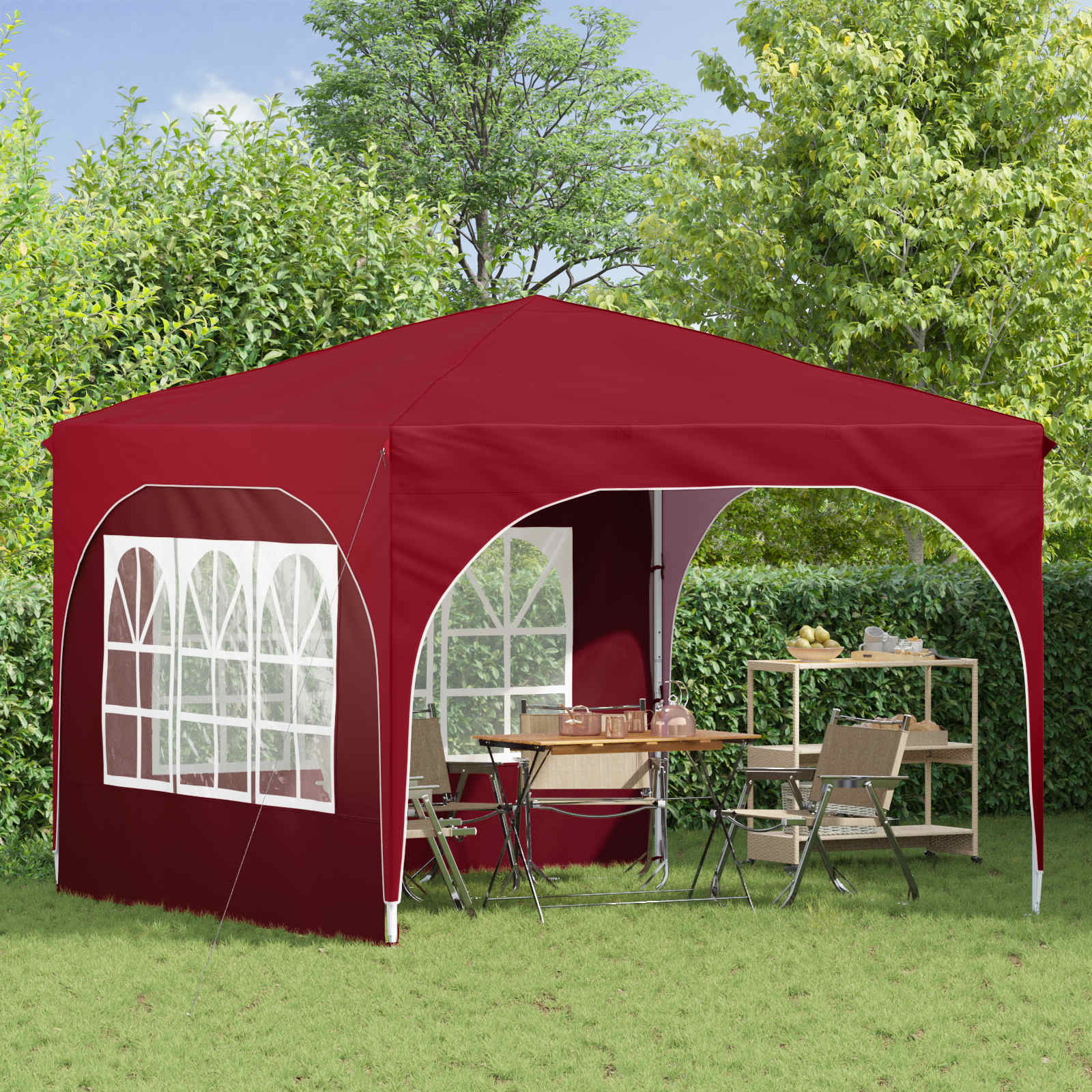 Pop-up Feesttent 290 x 290 x 245 cm Bordeauxrood image 3