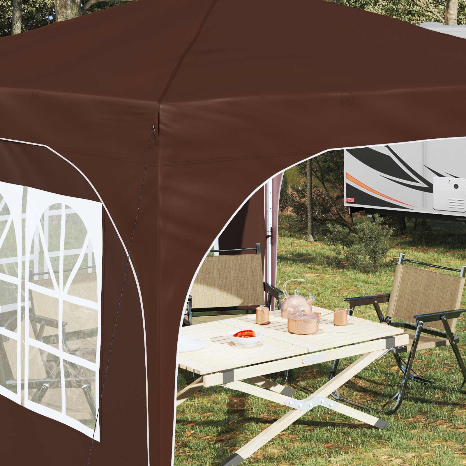 Pop-up Feesttent 290 x 290 x 245 cm Bruin image 4