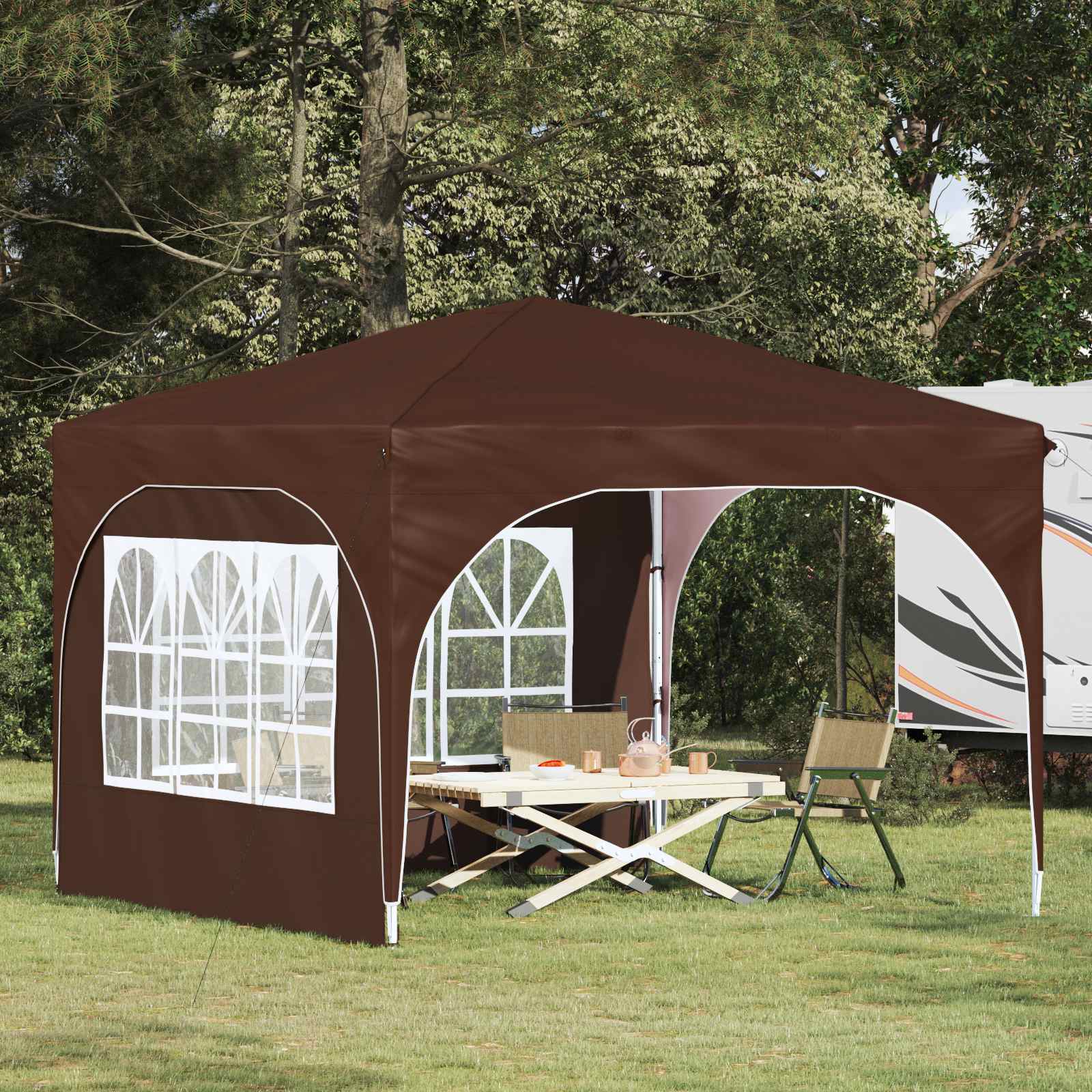 Pop-up Feesttent 290 x 290 x 245 cm Bruin image 1