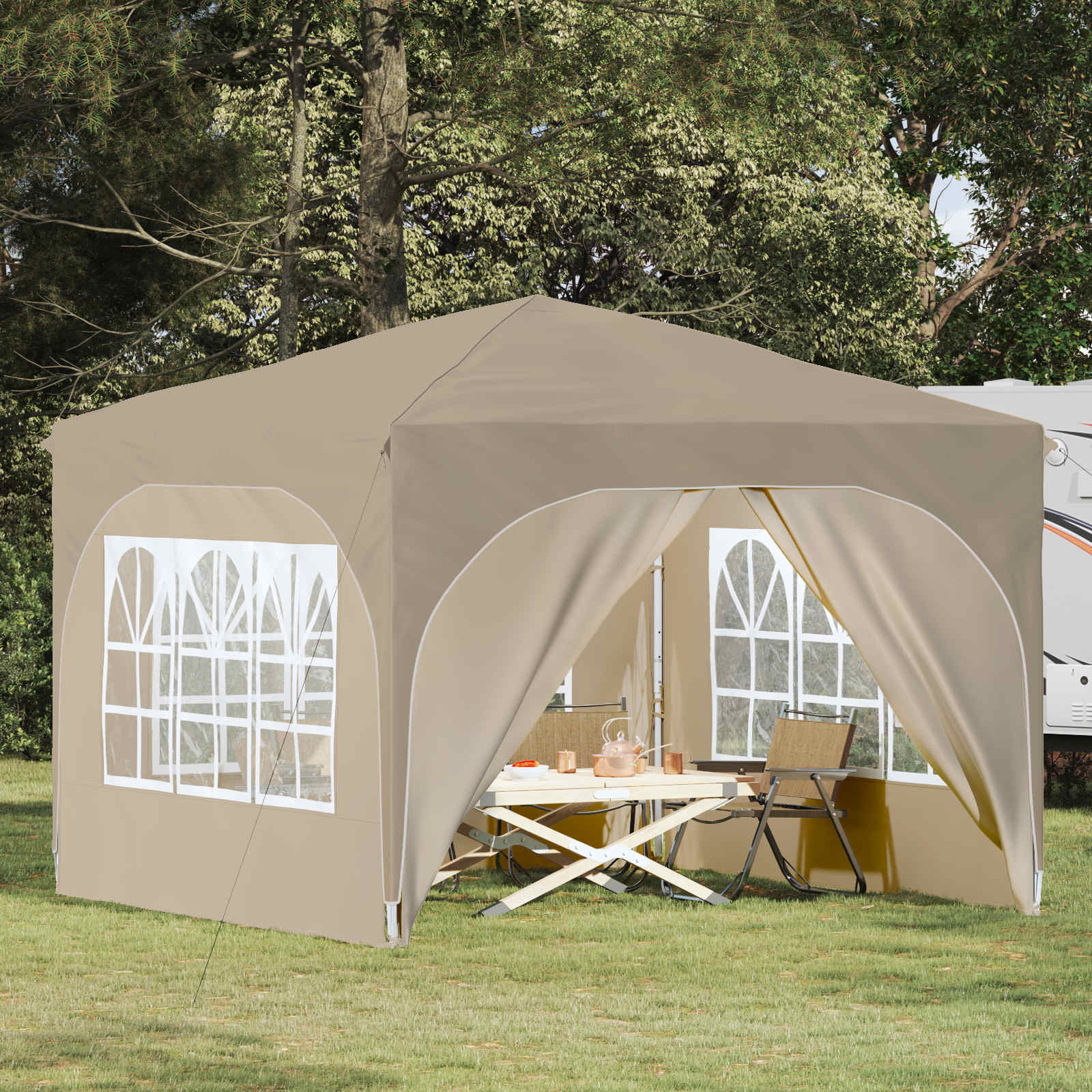 Pop-up Feesttent 290 x 290 x 245 cm Crèmekleurig image 1