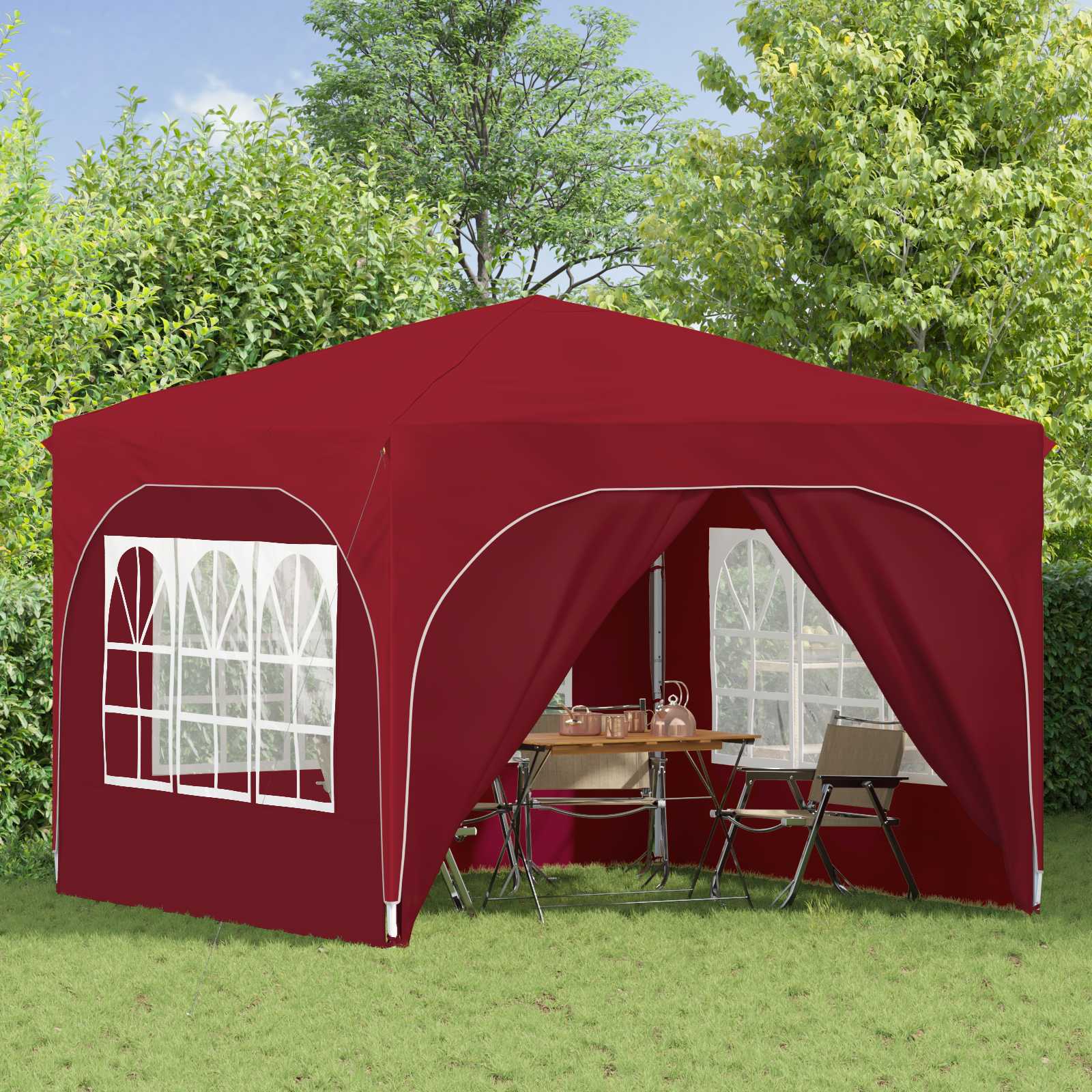 Pop-up Feesttent 290 x 290 x 245 cm Bordeauxrood image 3
