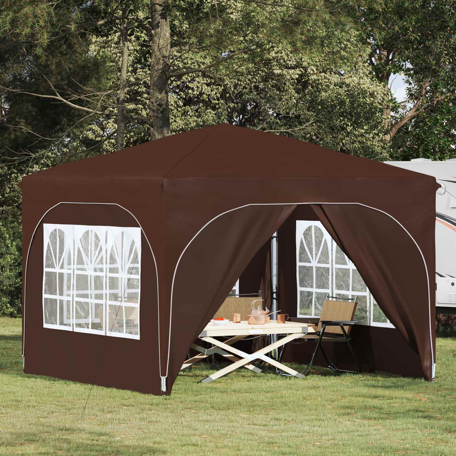 Pop-up Feesttent 290 x 290 x 245 cm Bruin image 1