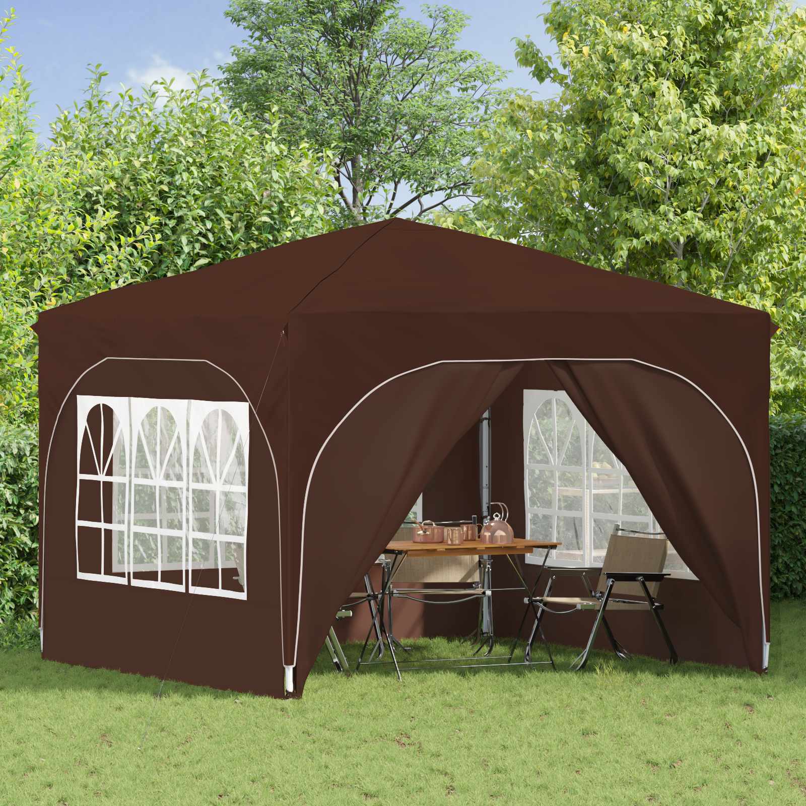 Pop-up Feesttent 290 x 290 x 245 cm Bruin image 3