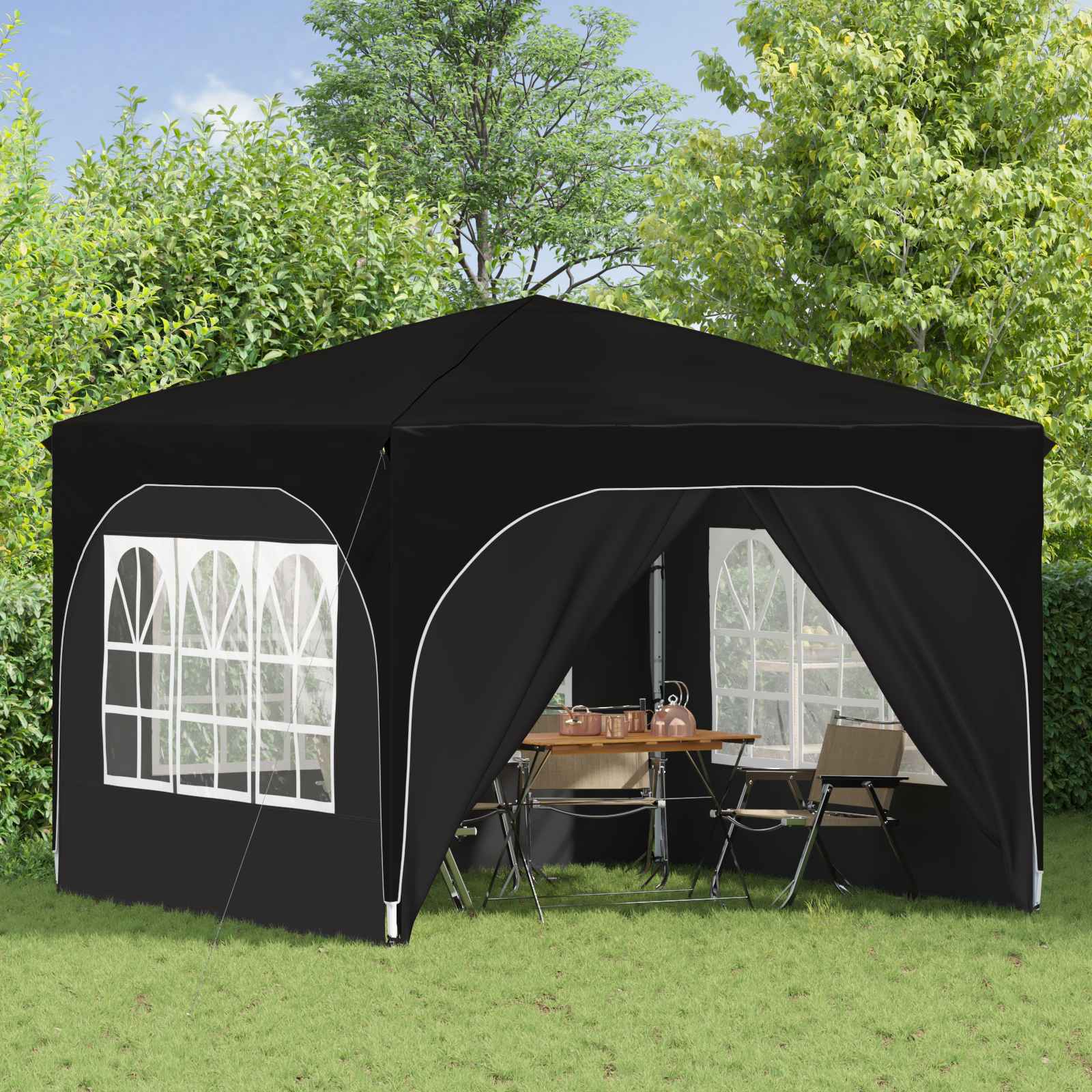 Pop-up Feesttent 290 x 290 x 245 cm Zwart image 3