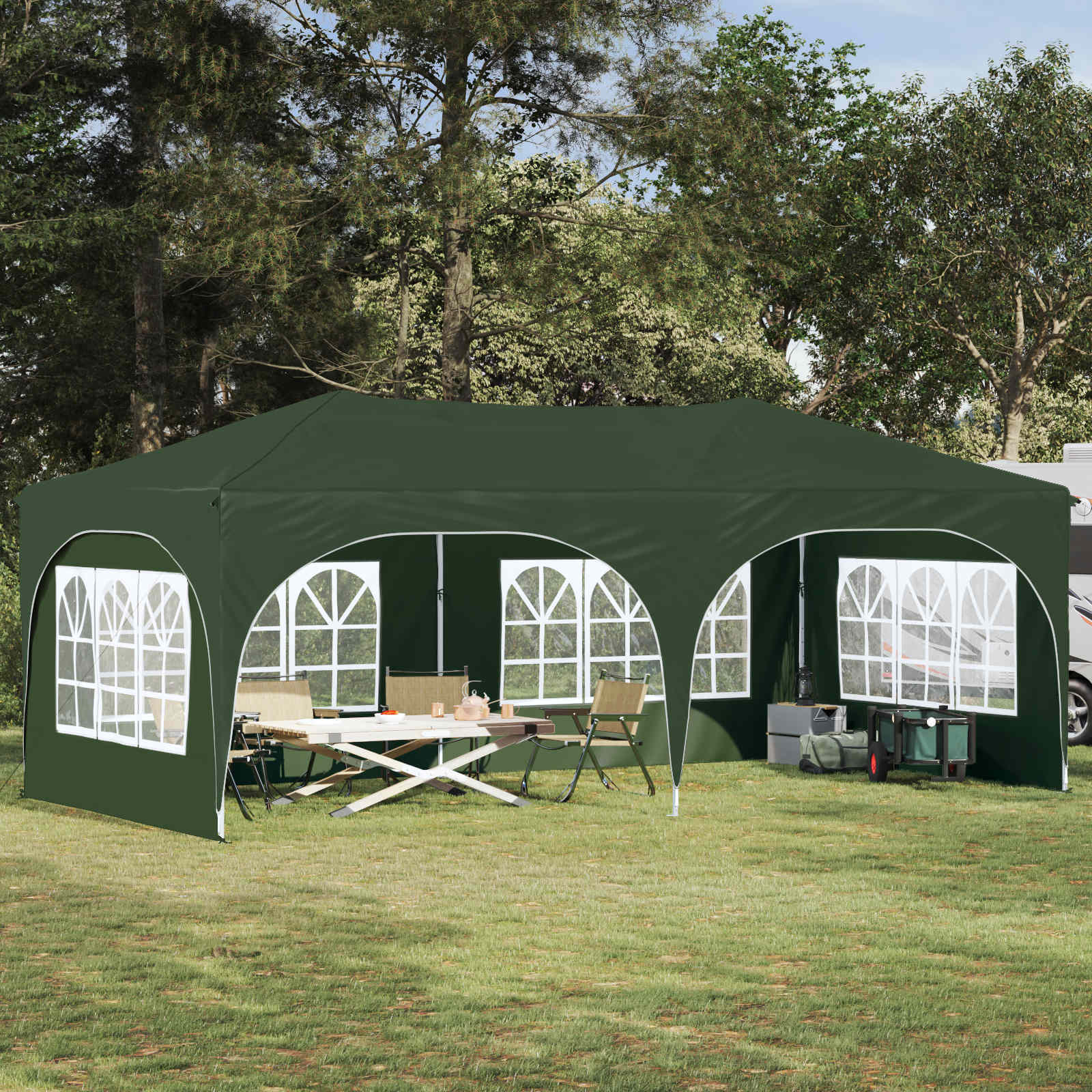 vidaXL Cort de Petrecere Pop-up Verde 575 x 288 x 245 cm