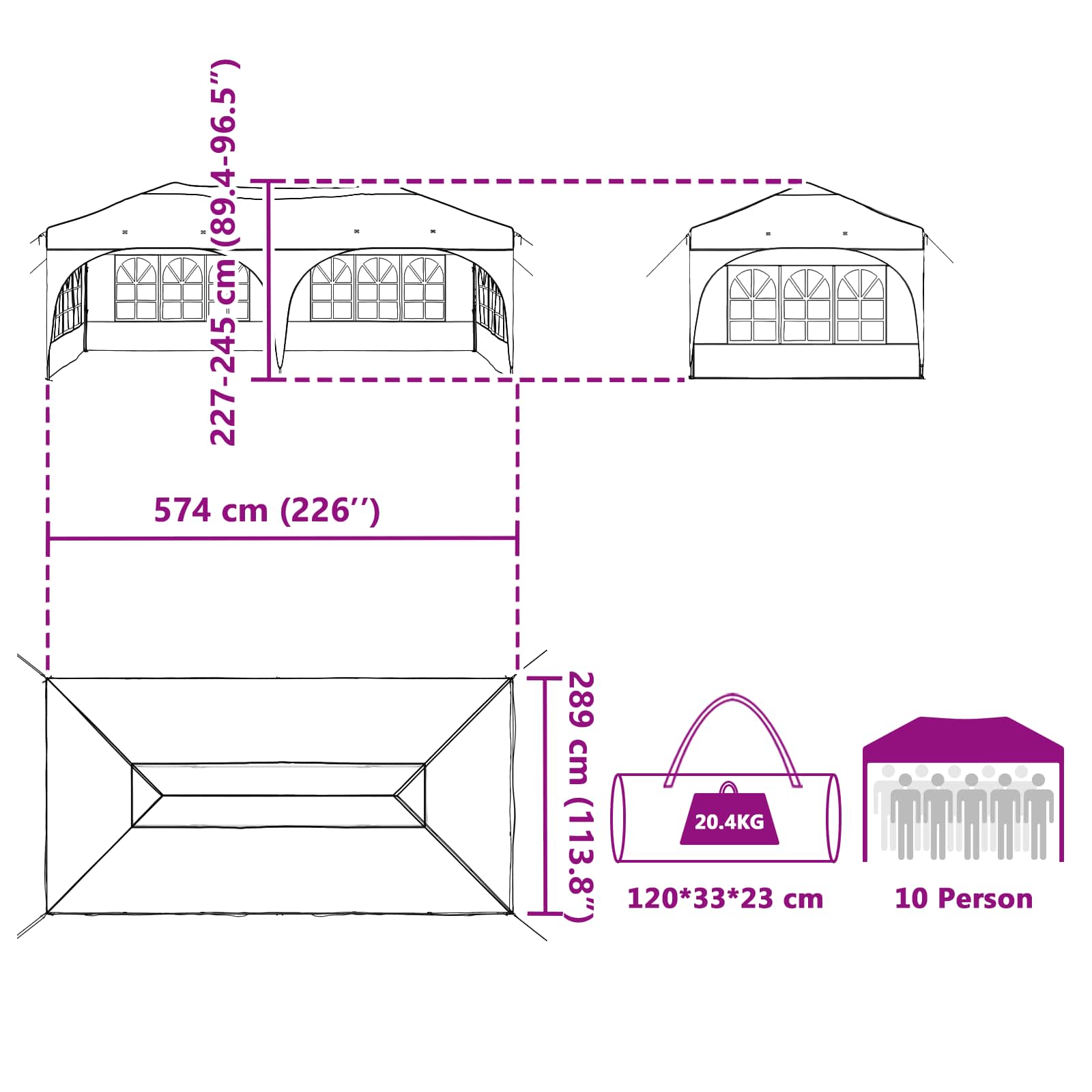 Pop-up Feesttent Bordeauxrood 575 x 288 x 245 cm Oxford Stof image 16