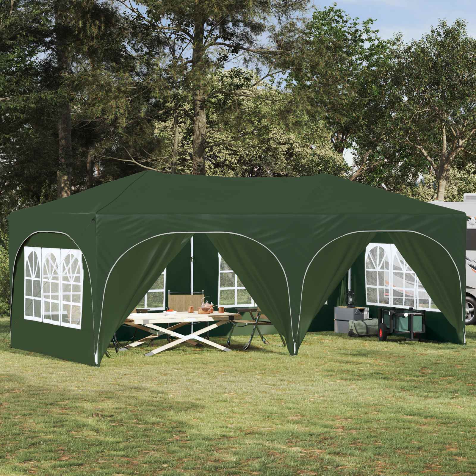 vidaXL Cort de Petrecere Pop-up Verde 575 x 288 x 245 cm