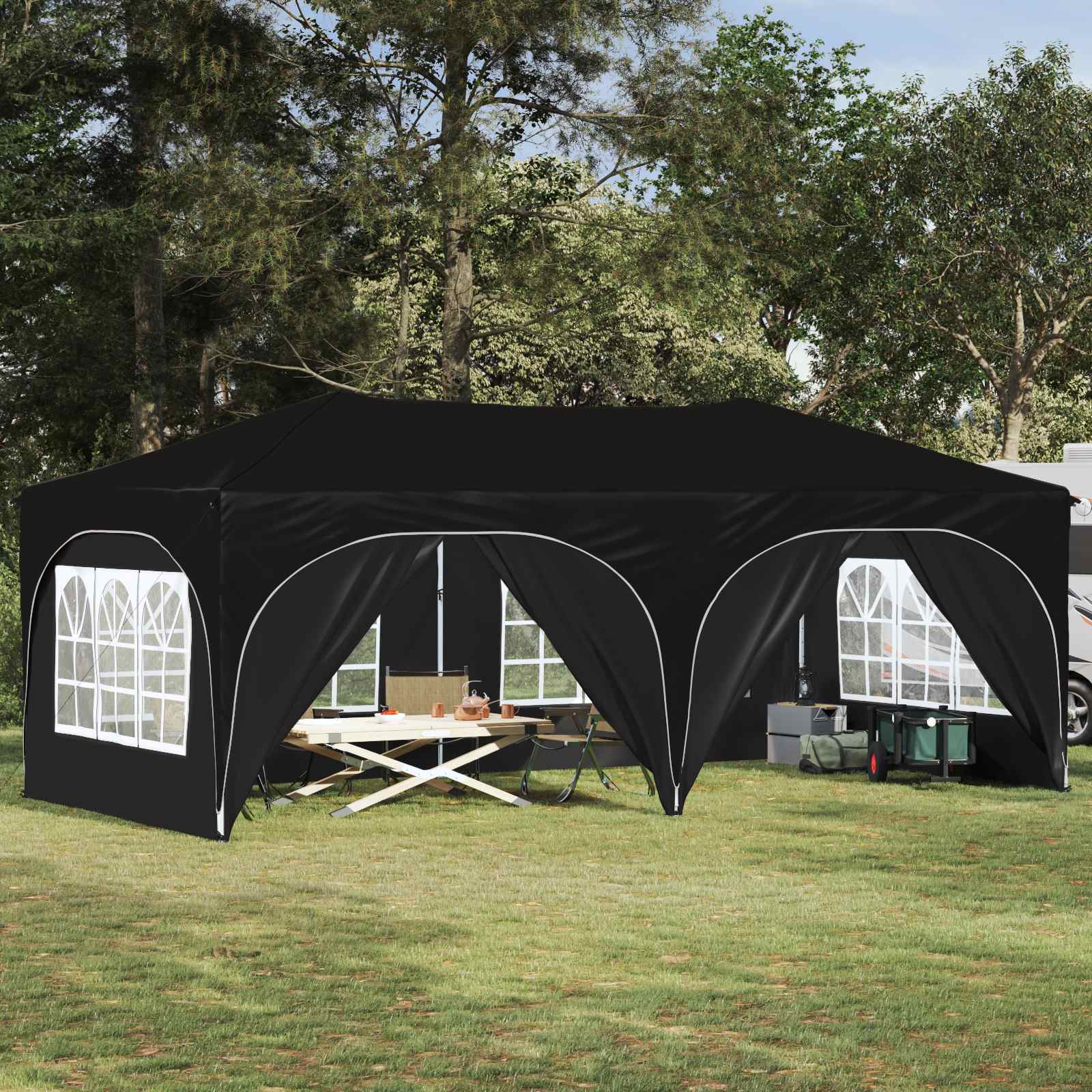 vidaXL Cort de Petrecere Pop-up Negru 575 x 288 x 245 cm