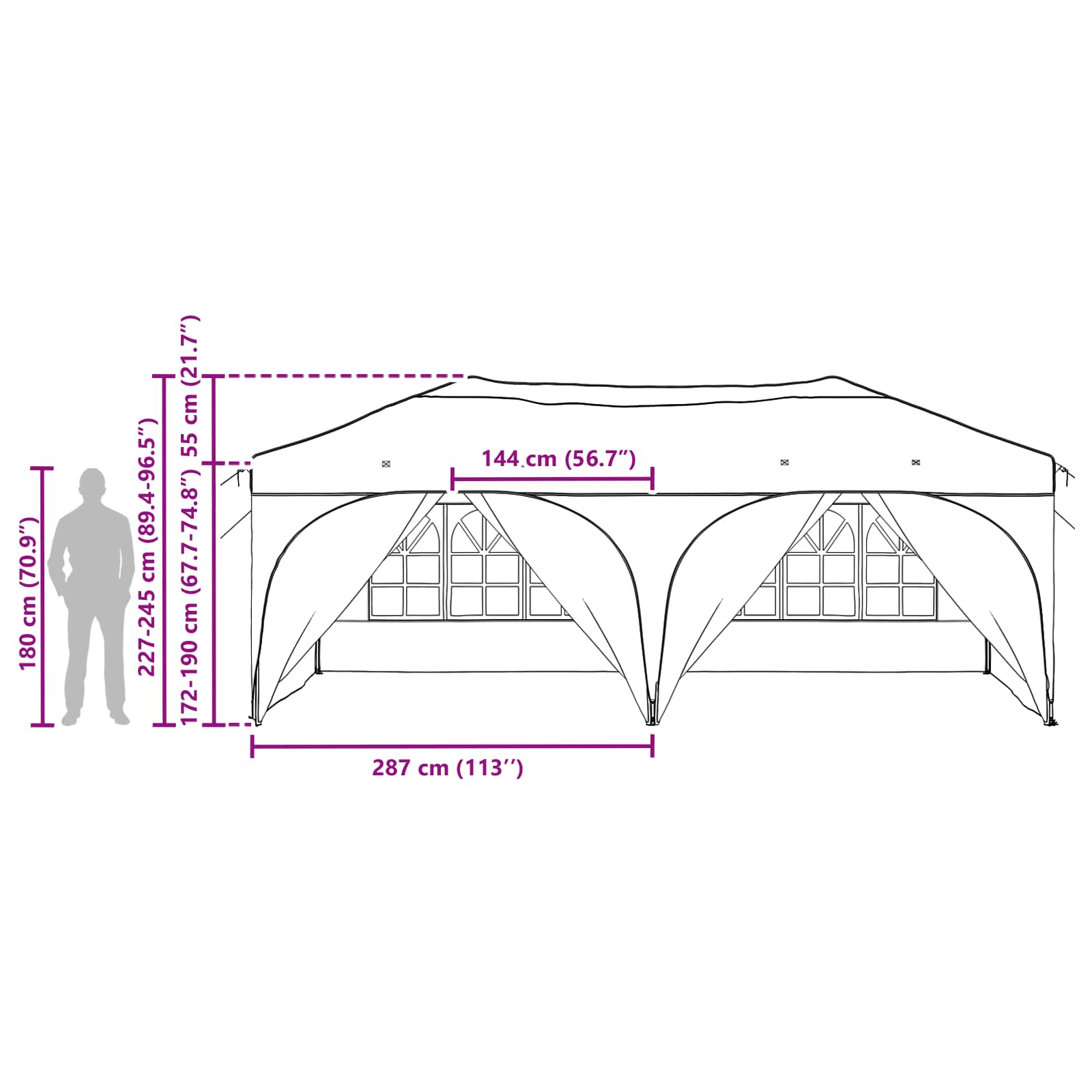 Pop-up Feesttent Zwart 575 x 288 x 245 cm Oxford Stof image 18