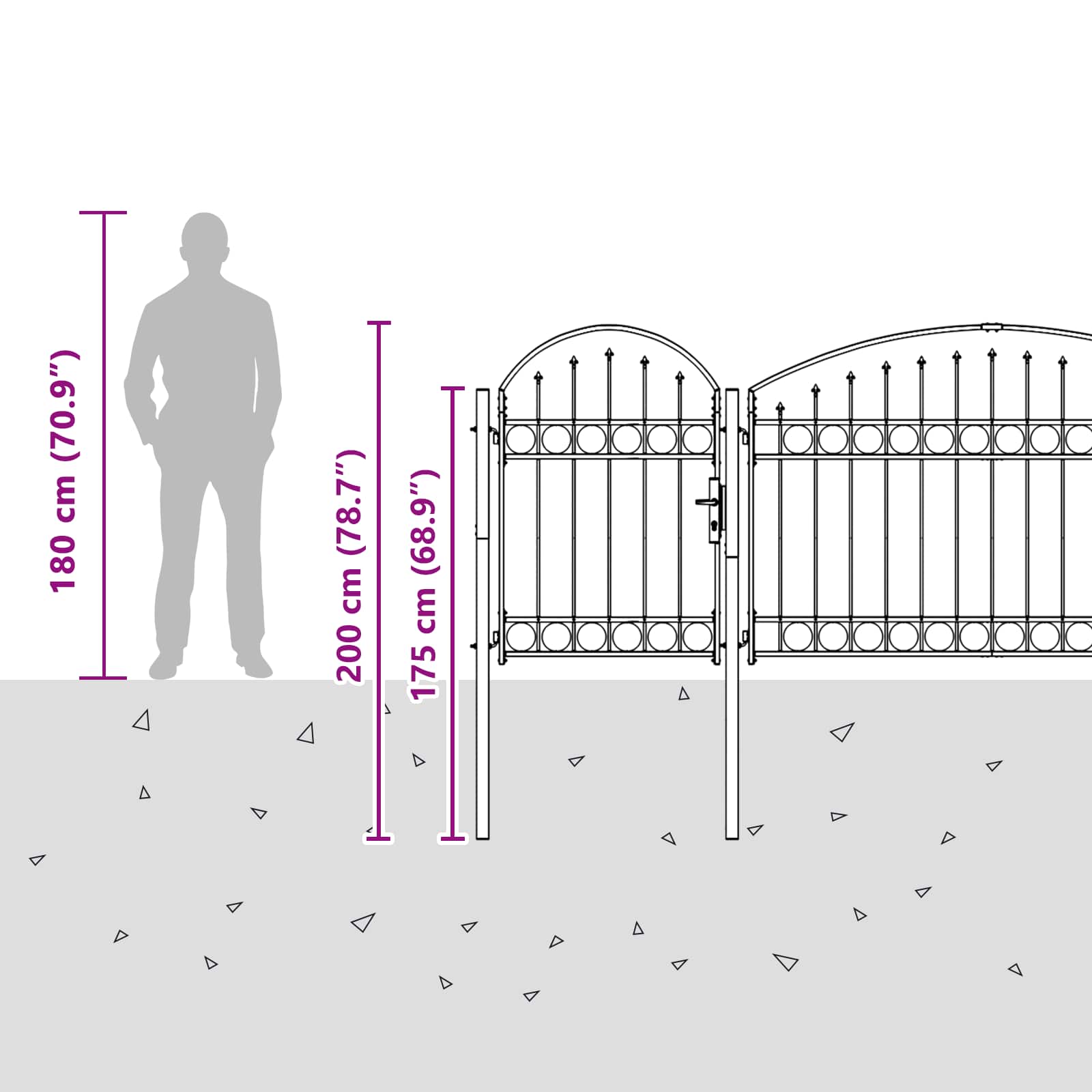 vidaXL Gartentor mit gewölbtem Oberteil Grau 500 x 100 cm Stahl – Bild 9