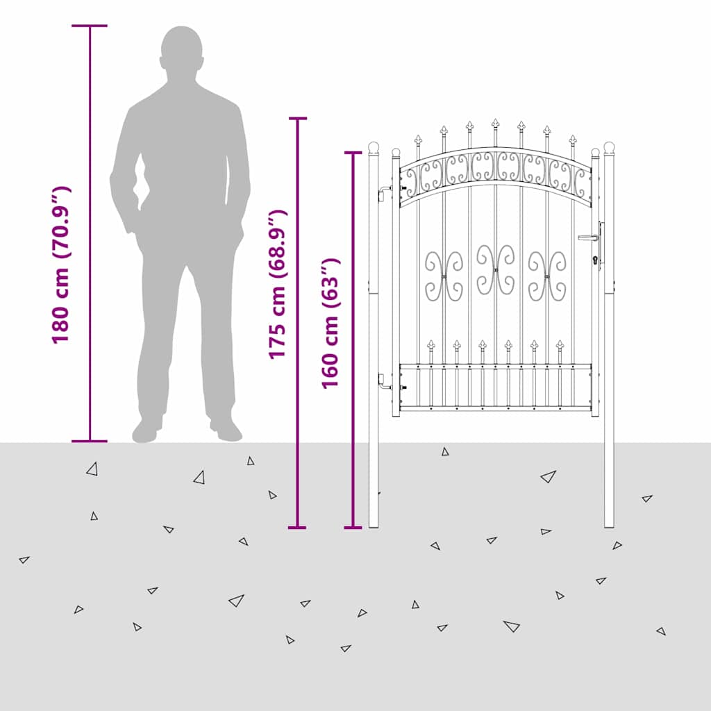 Hegn Port med Spydtop med lås Grå 103 x 125 cm Stål 8 8721359466911 wbg siz si en hd 1