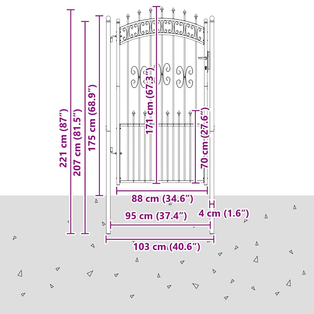 Hegn Port med Spydtop med lås Grå 103 x 175 cm Stål 7 8721359466935 wbg siz en hd 1