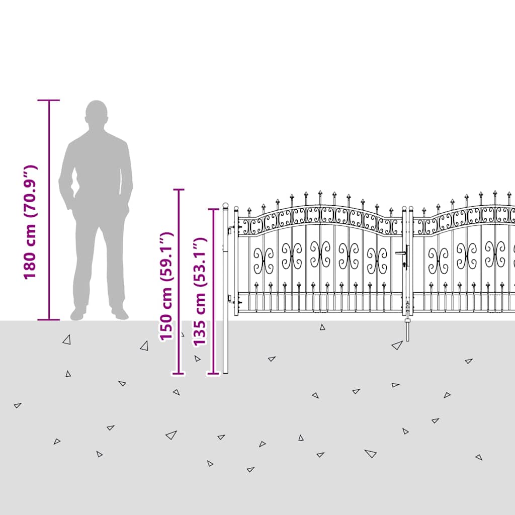 Hegn Port med Spydtop med lås Grå 305 x 100 cm Stål 9 8721359466959 wbg siz si en hd 1