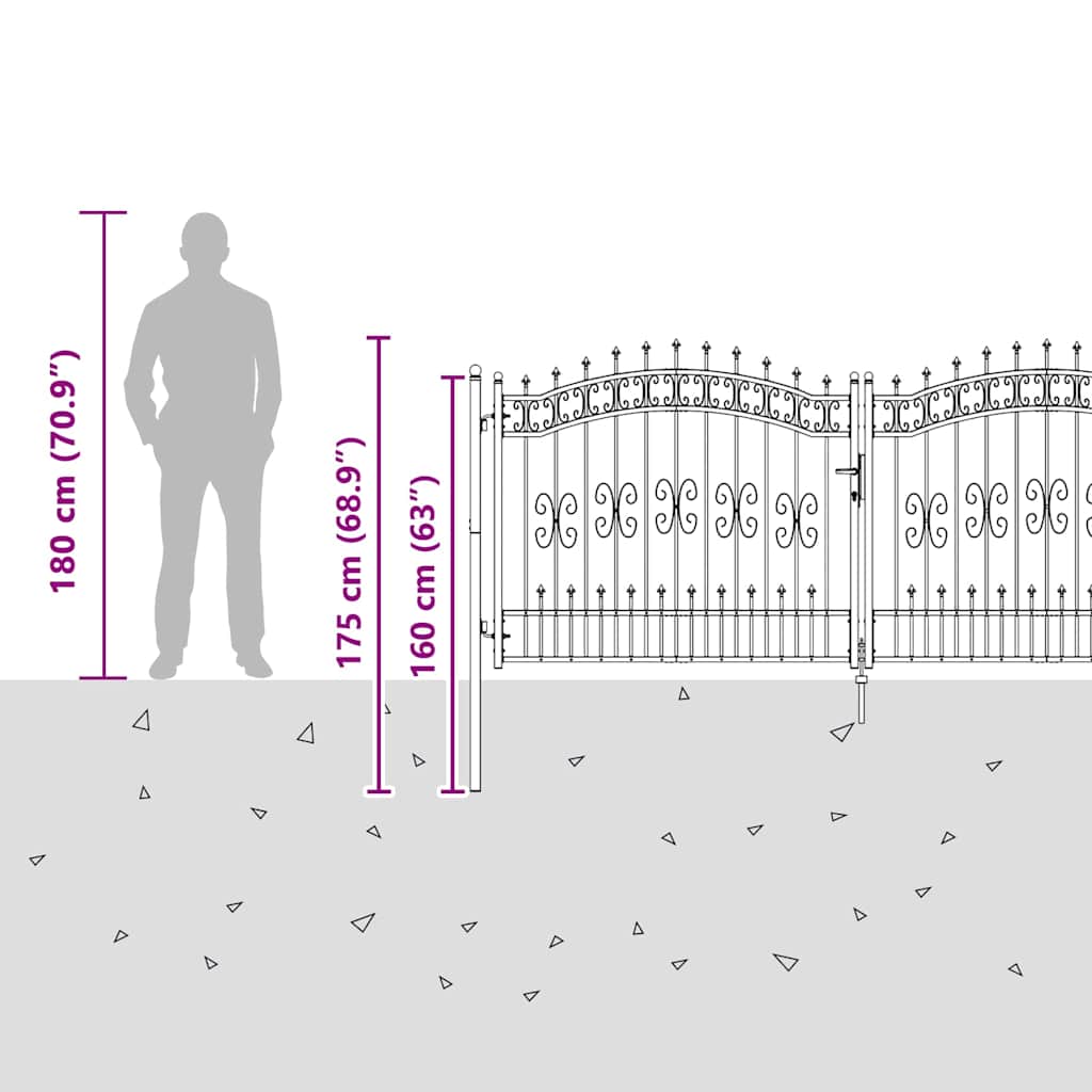 Aiavärav Küünarja Tipuga lukuga Hall 305 x 125 cm Teras - Image 9