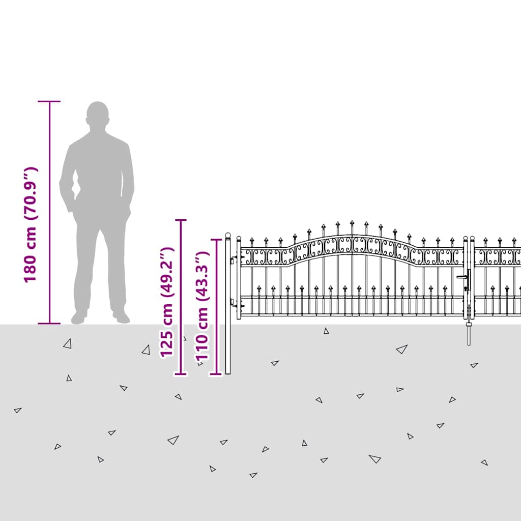 Hegn Port med Spydtop med lås Grå 404 x 75 cm Stål 9 8721359466997 wbg siz si en hd 1